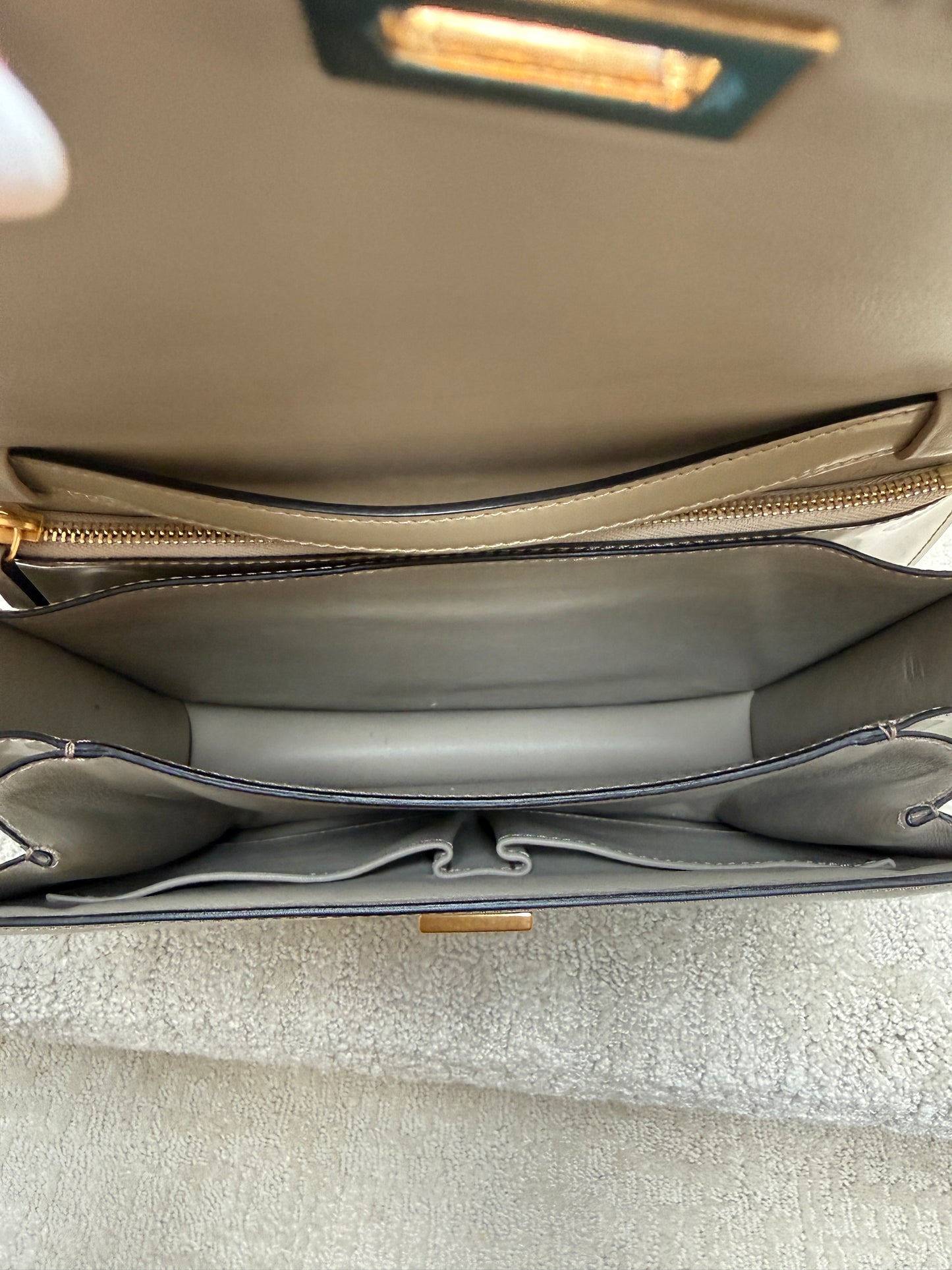 Celine Medium Classic Box Flap Bag in Greige Patent Leather Pre-Owned