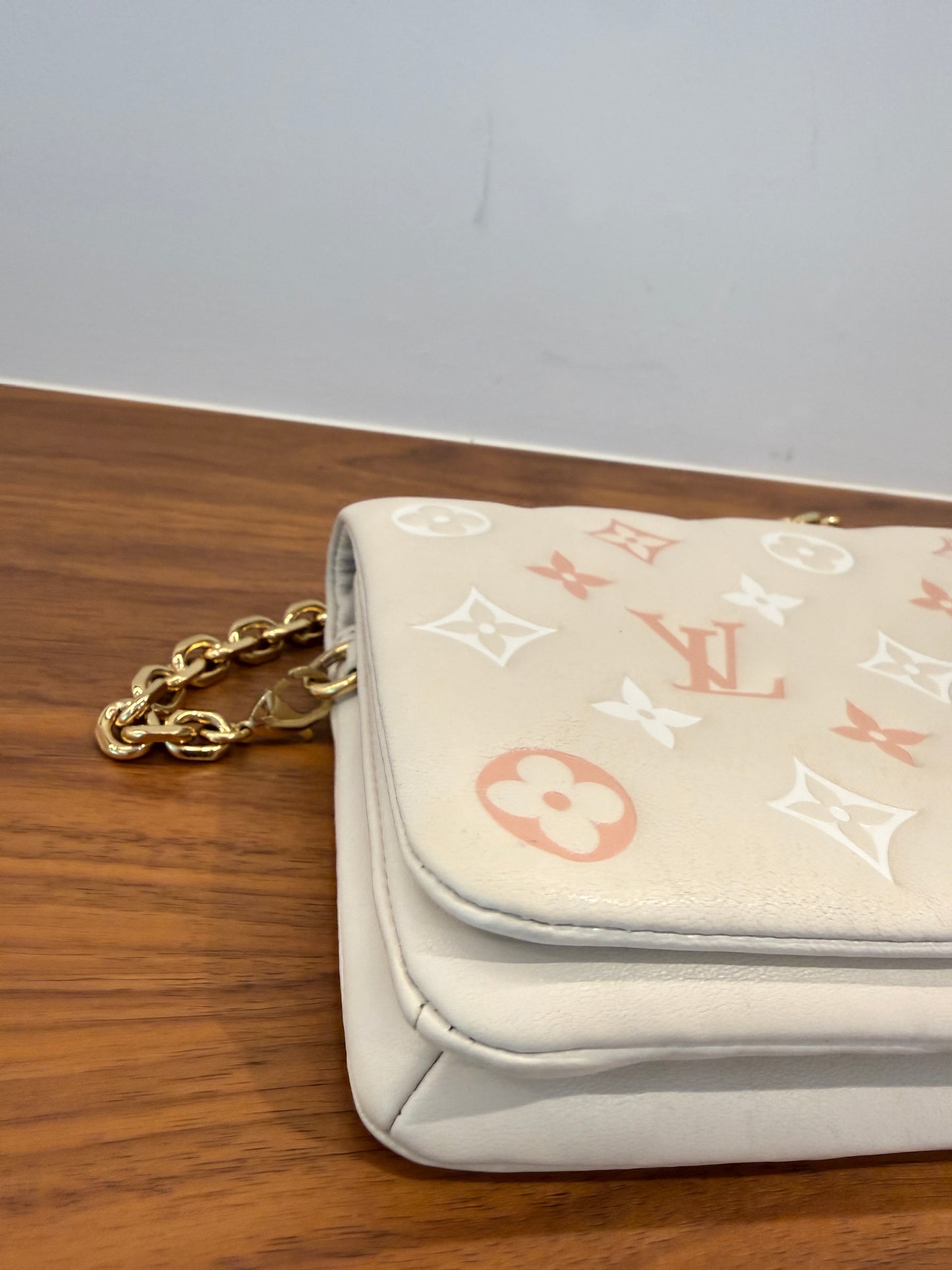 Louis Vuitton Lambskin Embossed Monogram Pochette Coussin Cream Pre-Owned