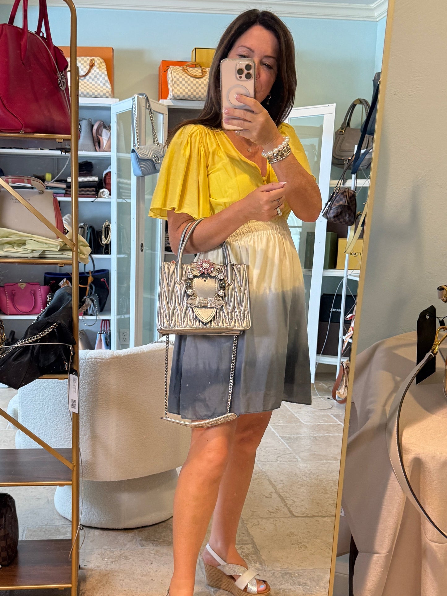 Miu Miu Madras Handbag with Silver Quilted Nappa Leather & Crystal Embellished Buckle