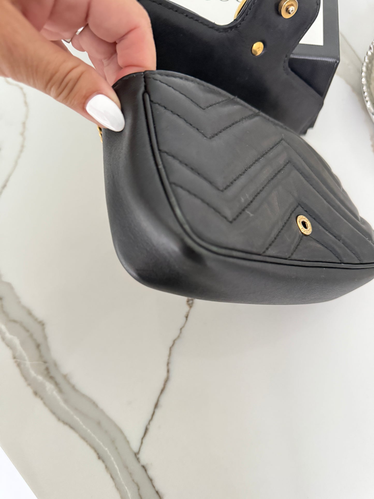 Gucci Calfskin Matelasse Super Mini GG Marmont Shoulder Bag Black