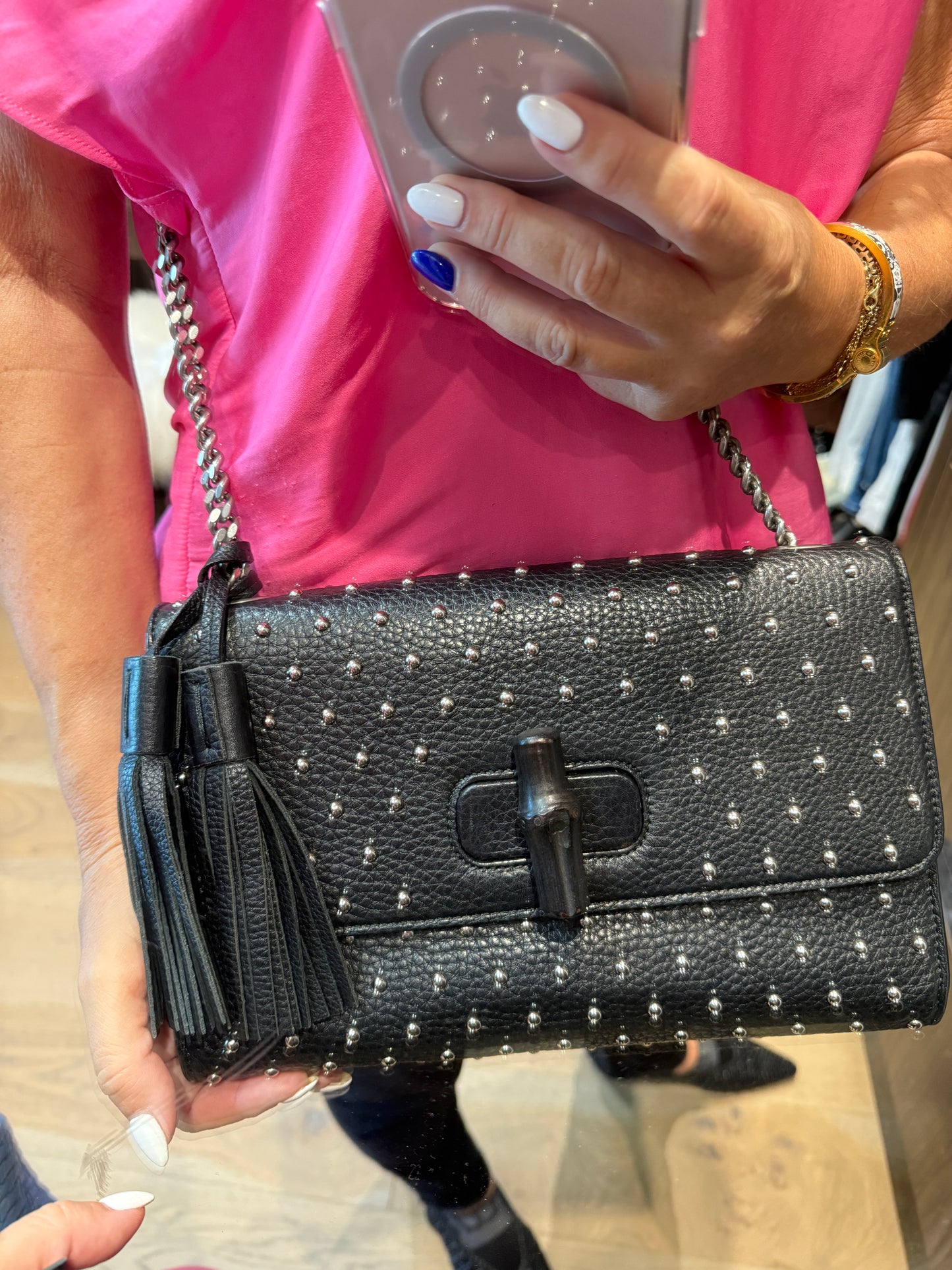Gucci Studded Miss Bamboo Shoulder Bag in Medium