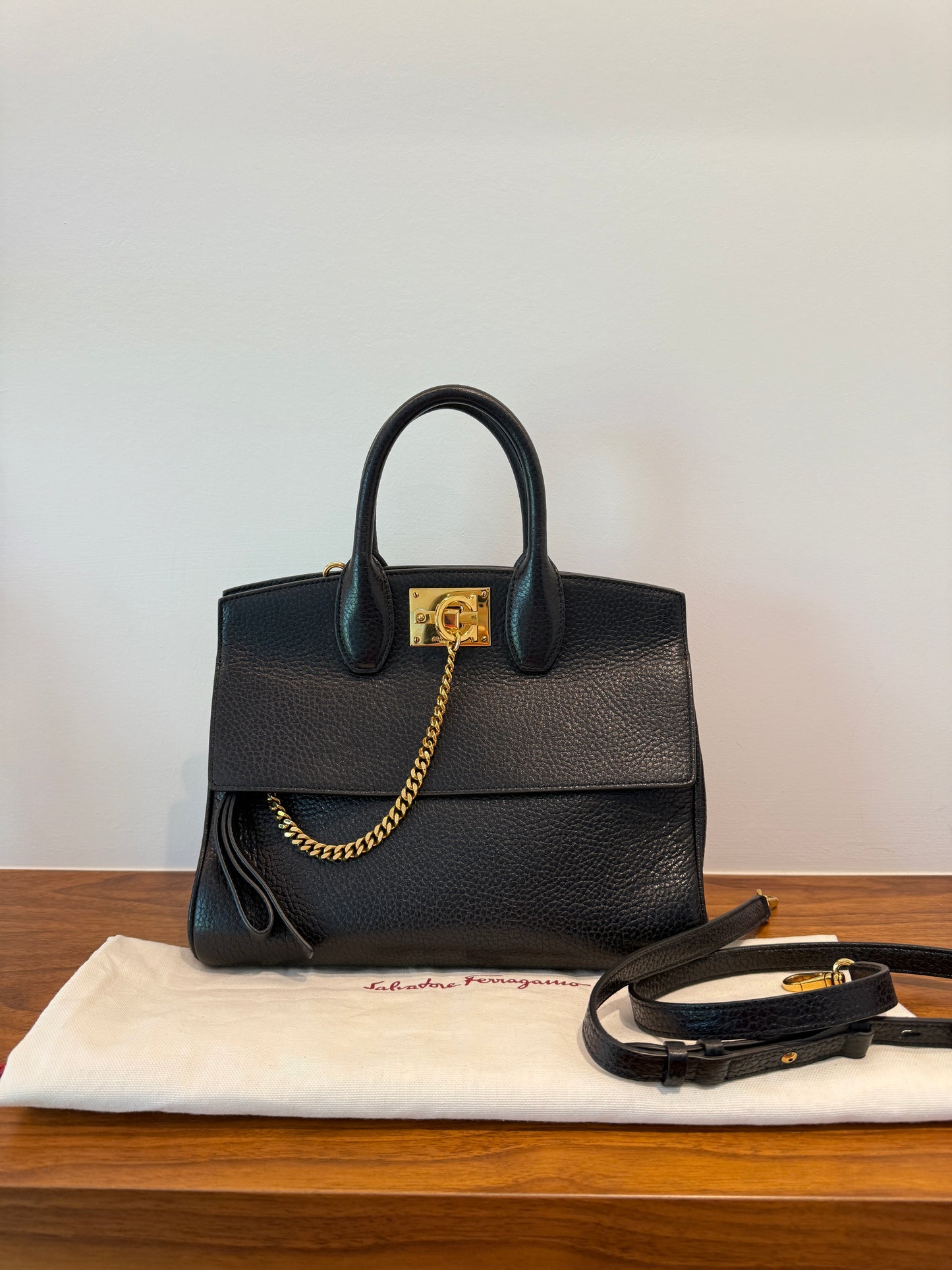 Salvatore Ferragamo Studio bag in Black Grained Leather