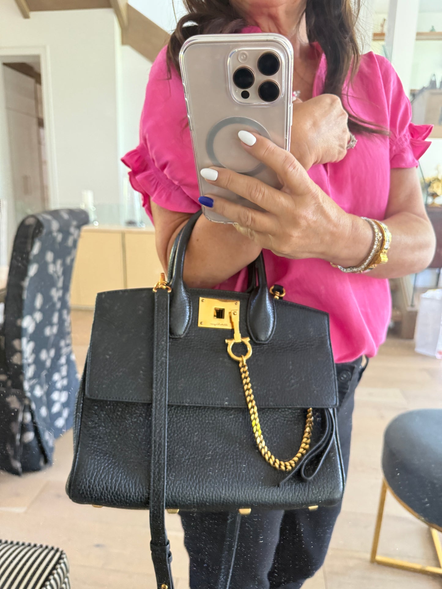 Salvatore Ferragamo Studio bag in Black Grained Leather