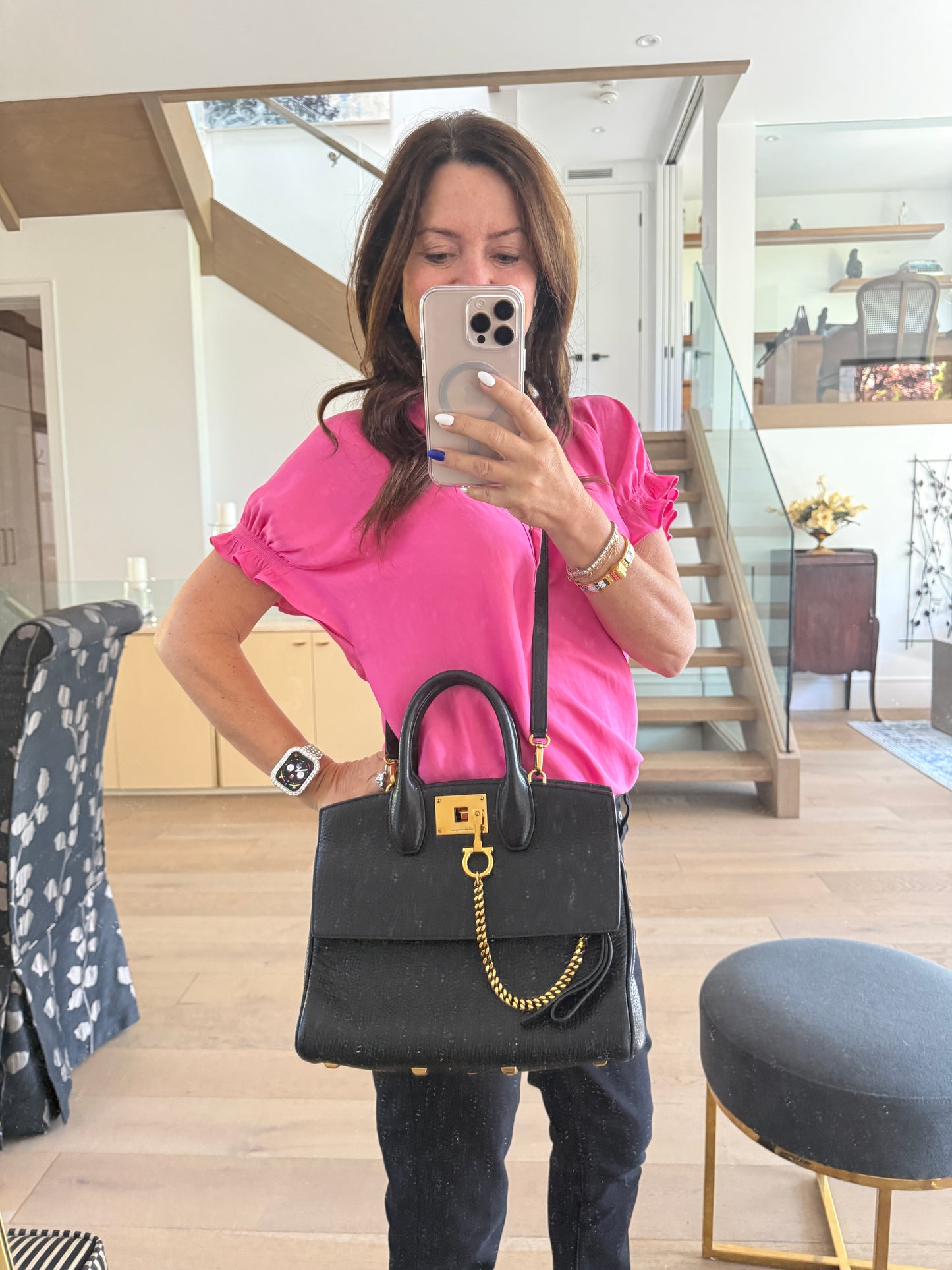 Salvatore Ferragamo Studio bag in Black Grained Leather