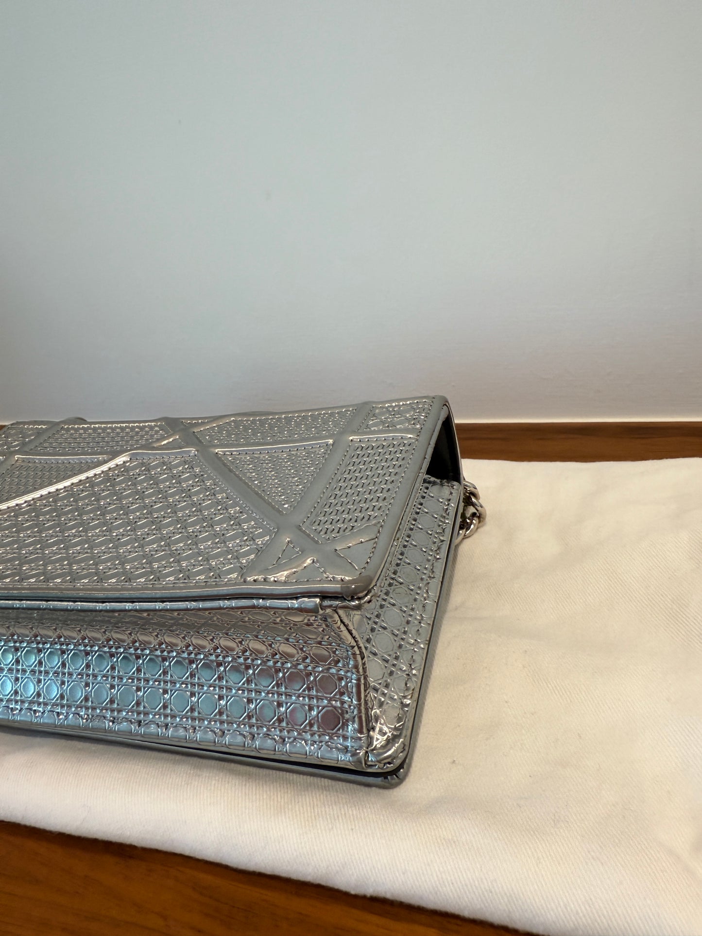 Metallic Patent Micro-Cannage Diorama Flap Pouch Silver in Micro size