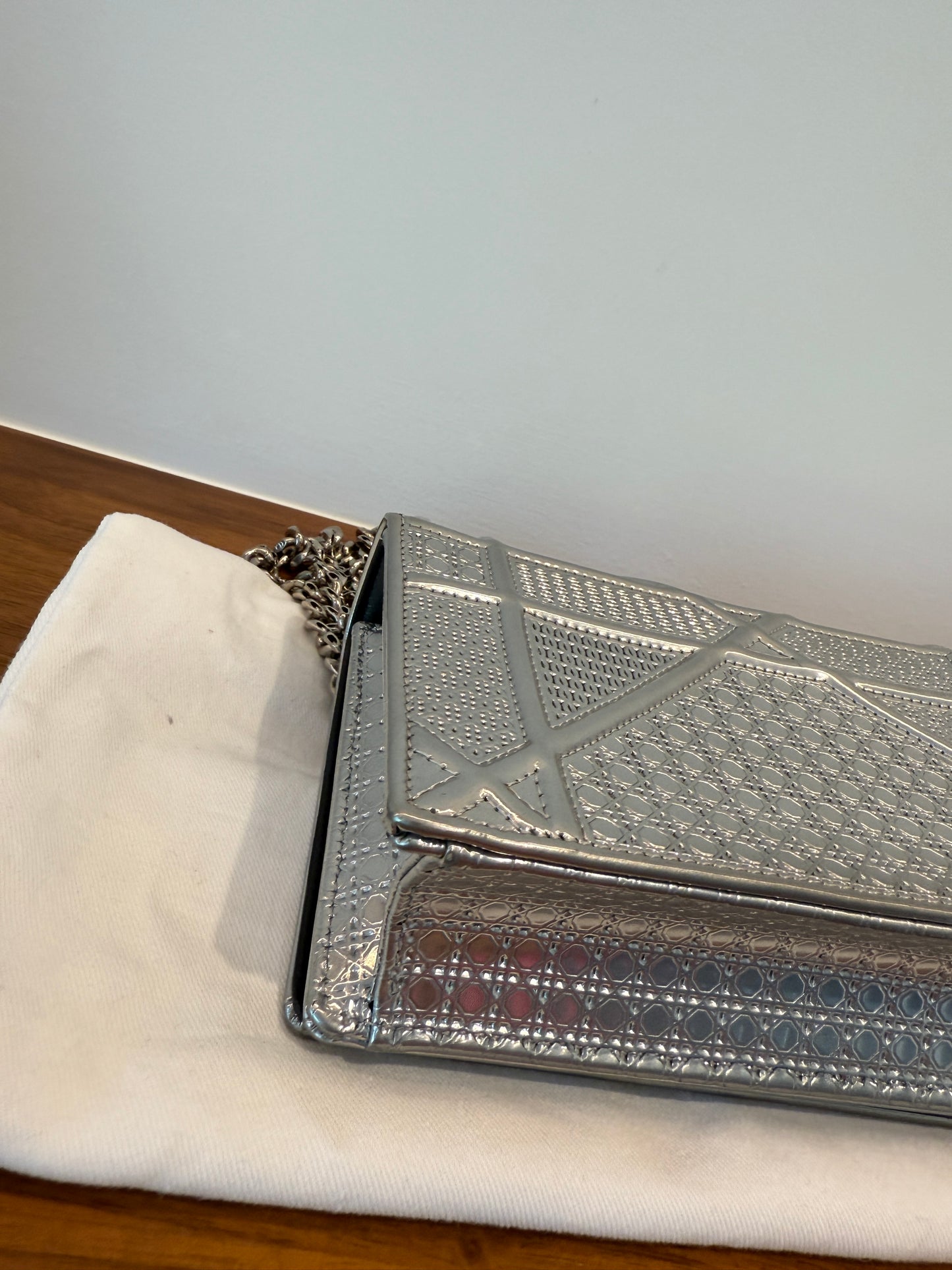 Metallic Patent Micro-Cannage Diorama Flap Pouch Silver in Micro size