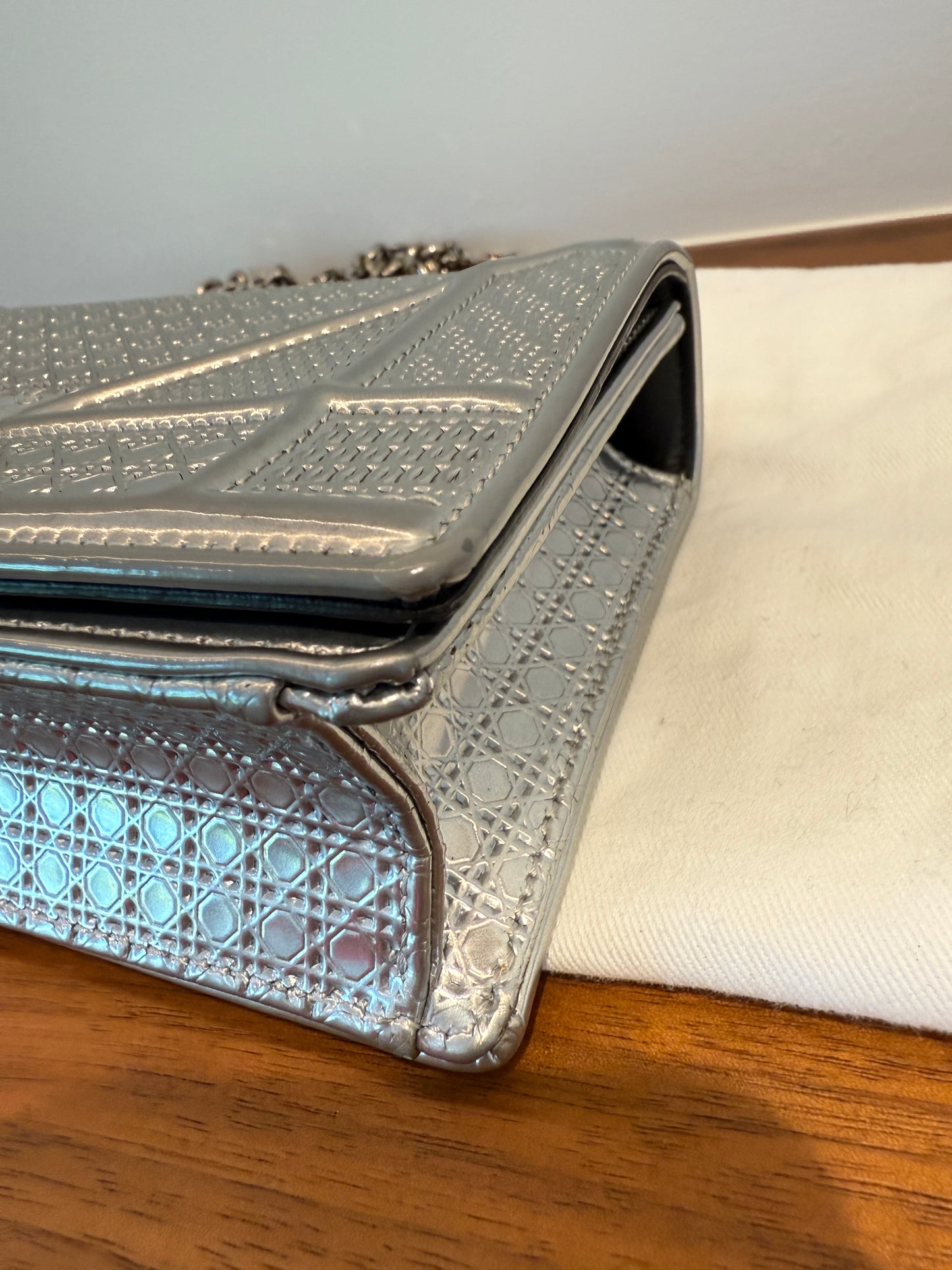 Metallic Patent Micro-Cannage Diorama Flap Pouch Silver in Micro size