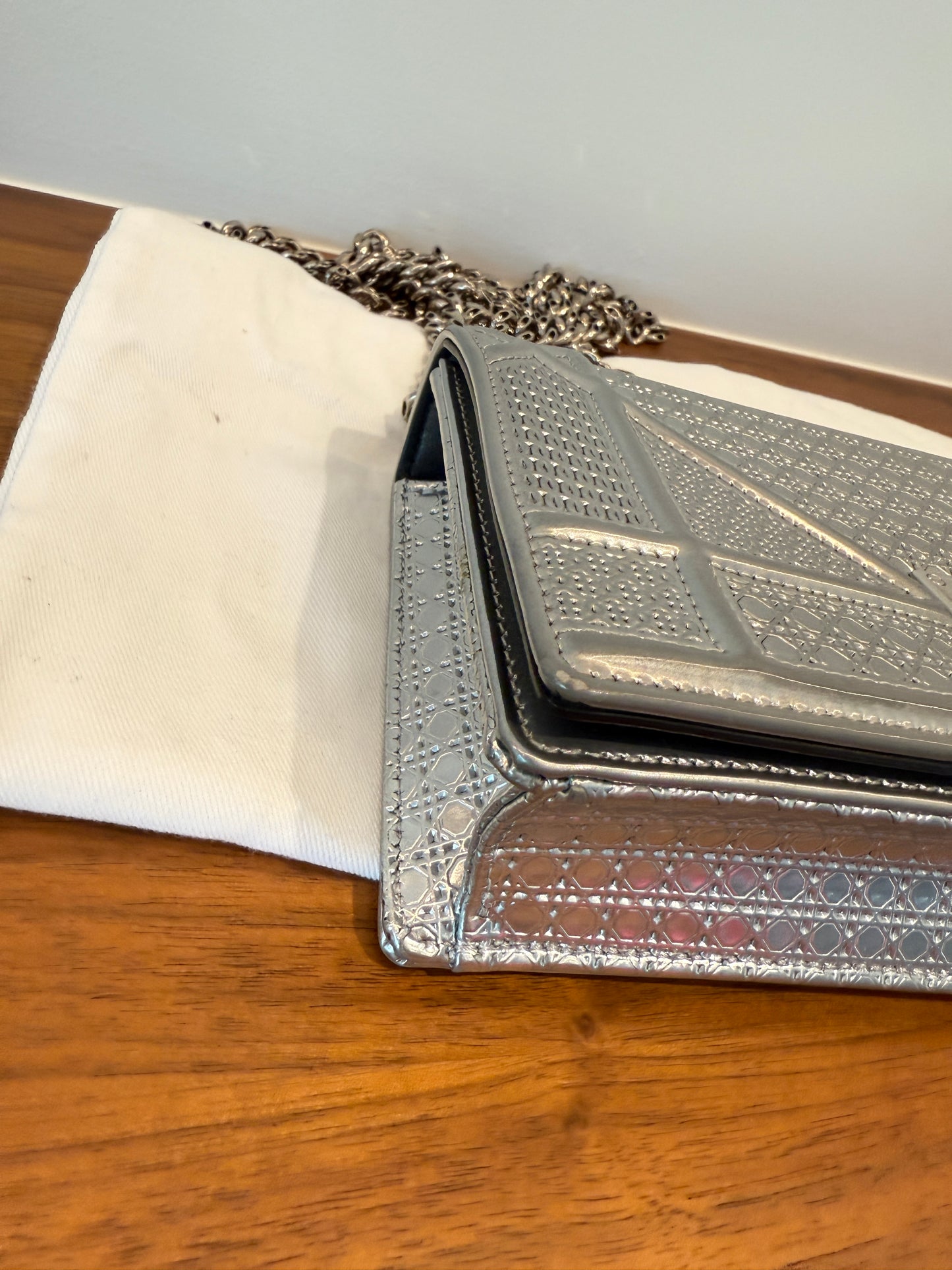 Metallic Patent Micro-Cannage Diorama Flap Pouch Silver in Micro size