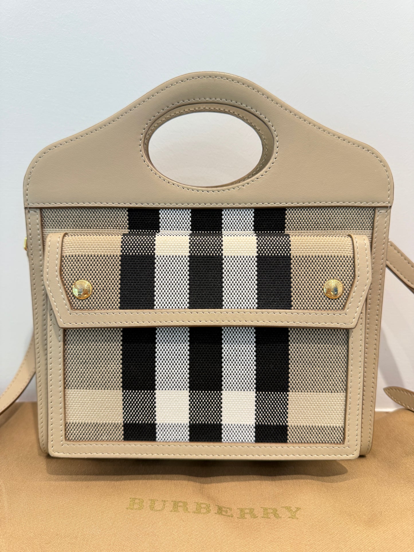 BURBERRY Calfskin Check Mini Pocket Bag Beige