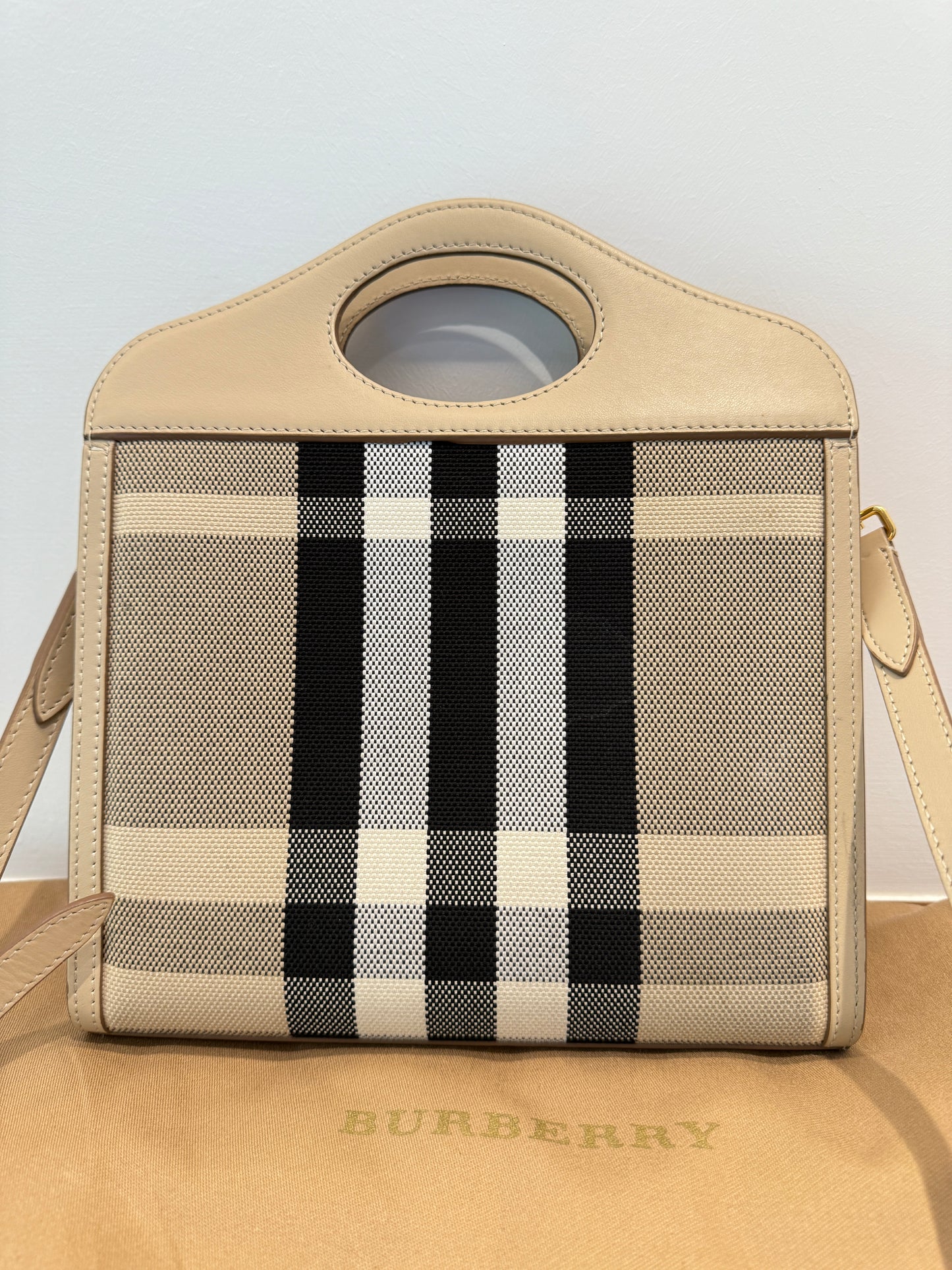 BURBERRY Calfskin Check Mini Pocket Bag Beige