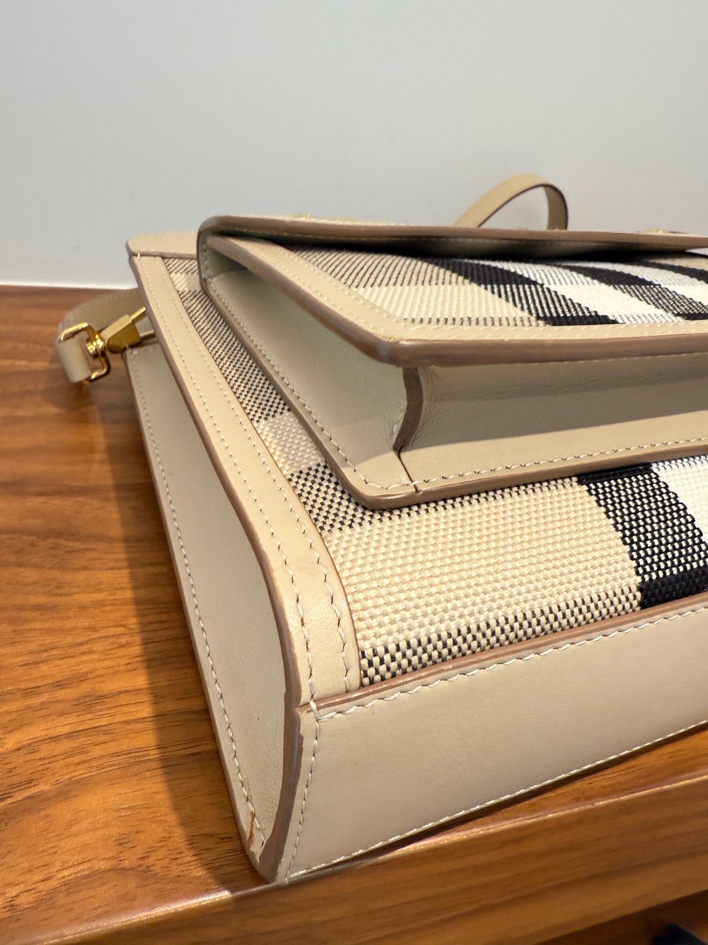 BURBERRY Calfskin Check Mini Pocket Bag Beige