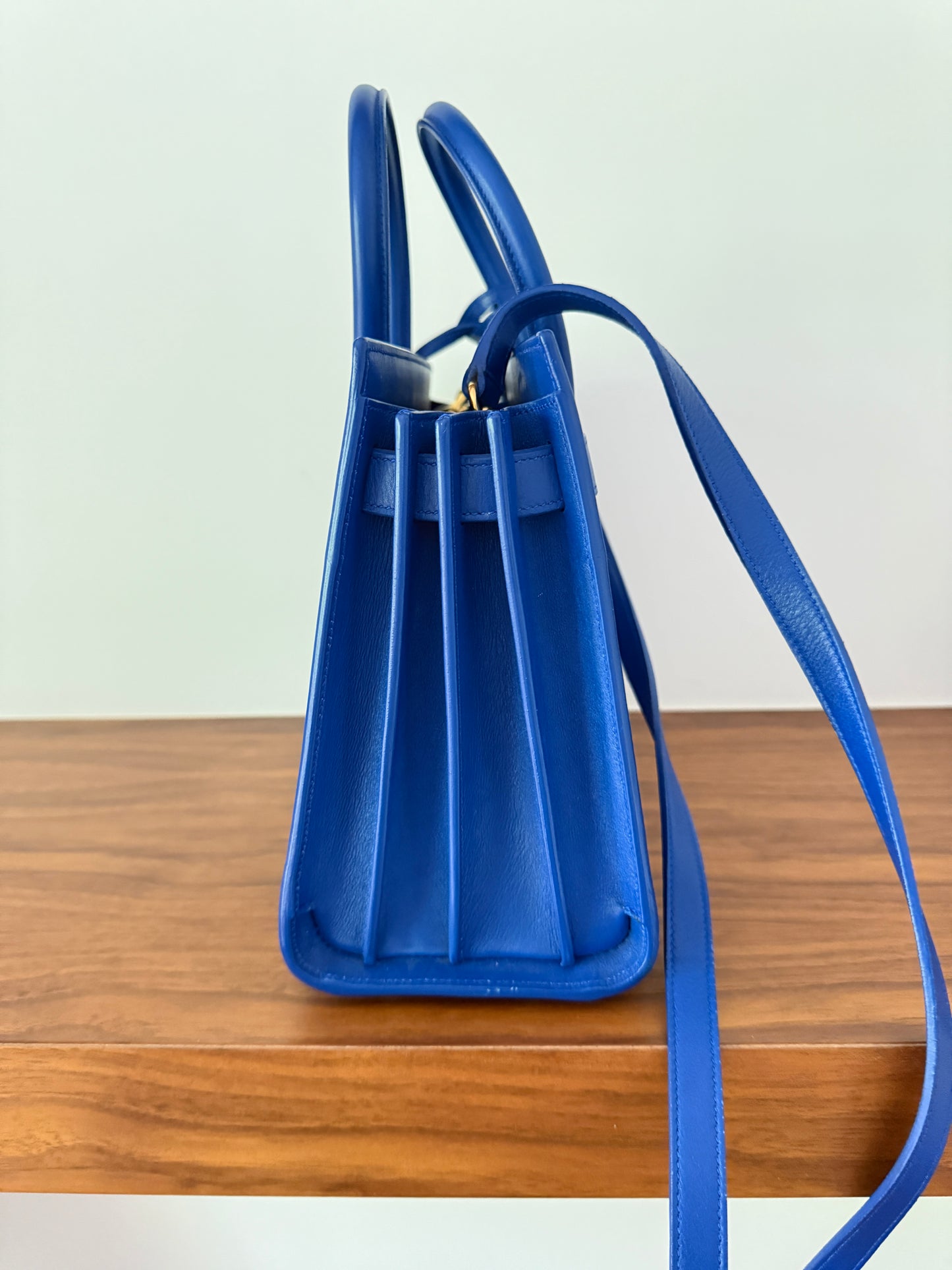 YSL Smooth Leather Nano Sac De Jour in royal blue