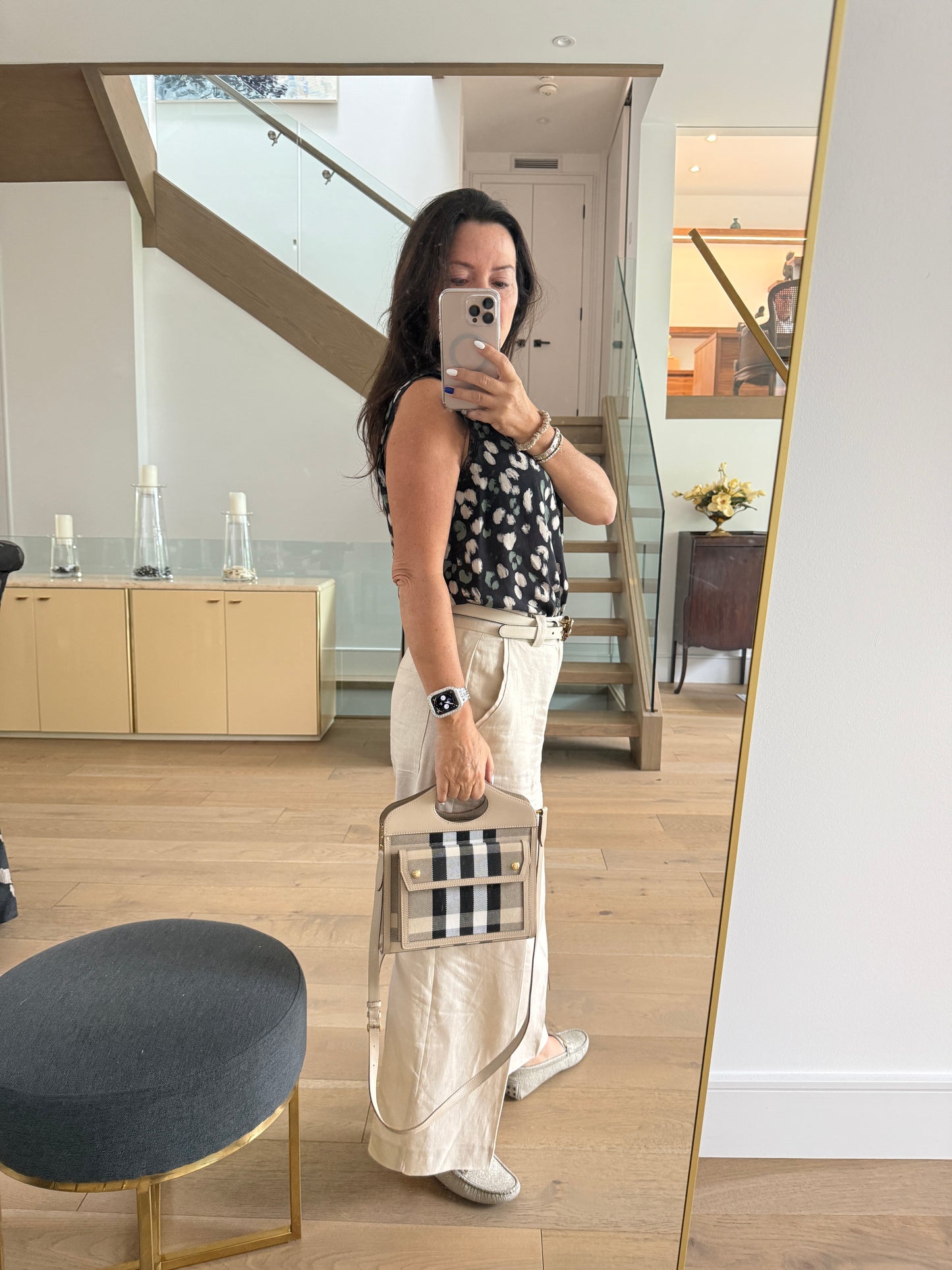 BURBERRY Calfskin Check Mini Pocket Bag Beige