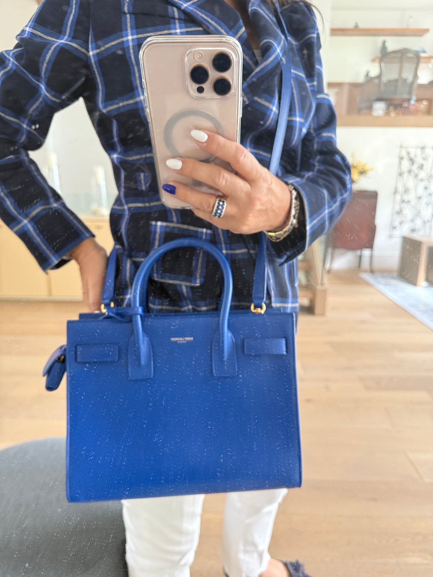 YSL Smooth Leather Nano Sac De Jour in royal blue
