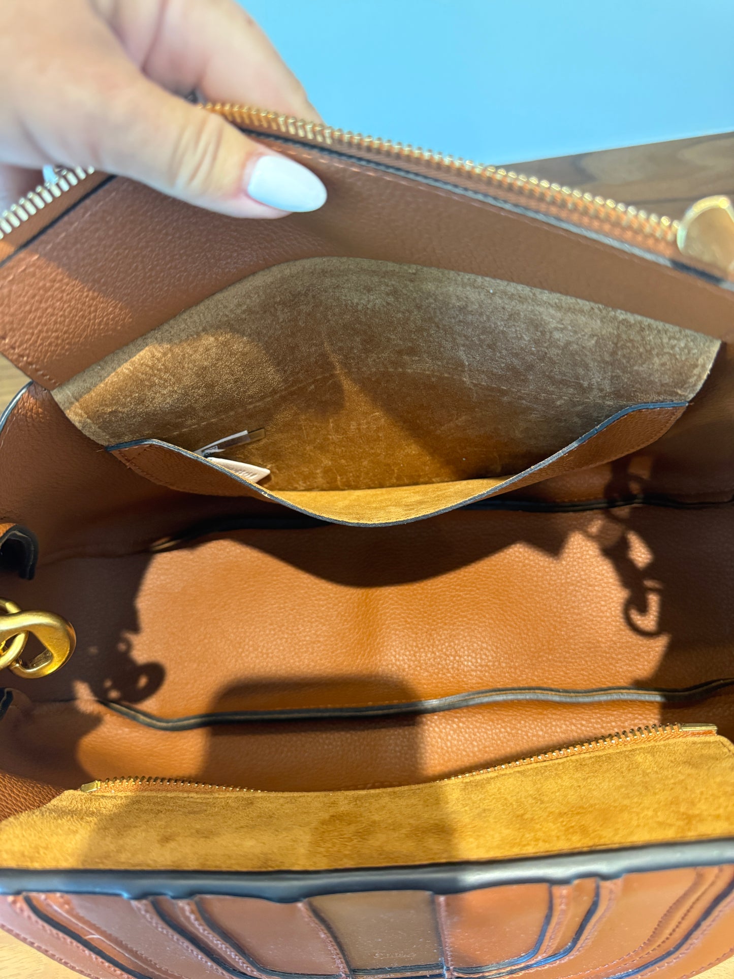 Chloe Marcie Brown Shoulder Bag with Suede and Leather