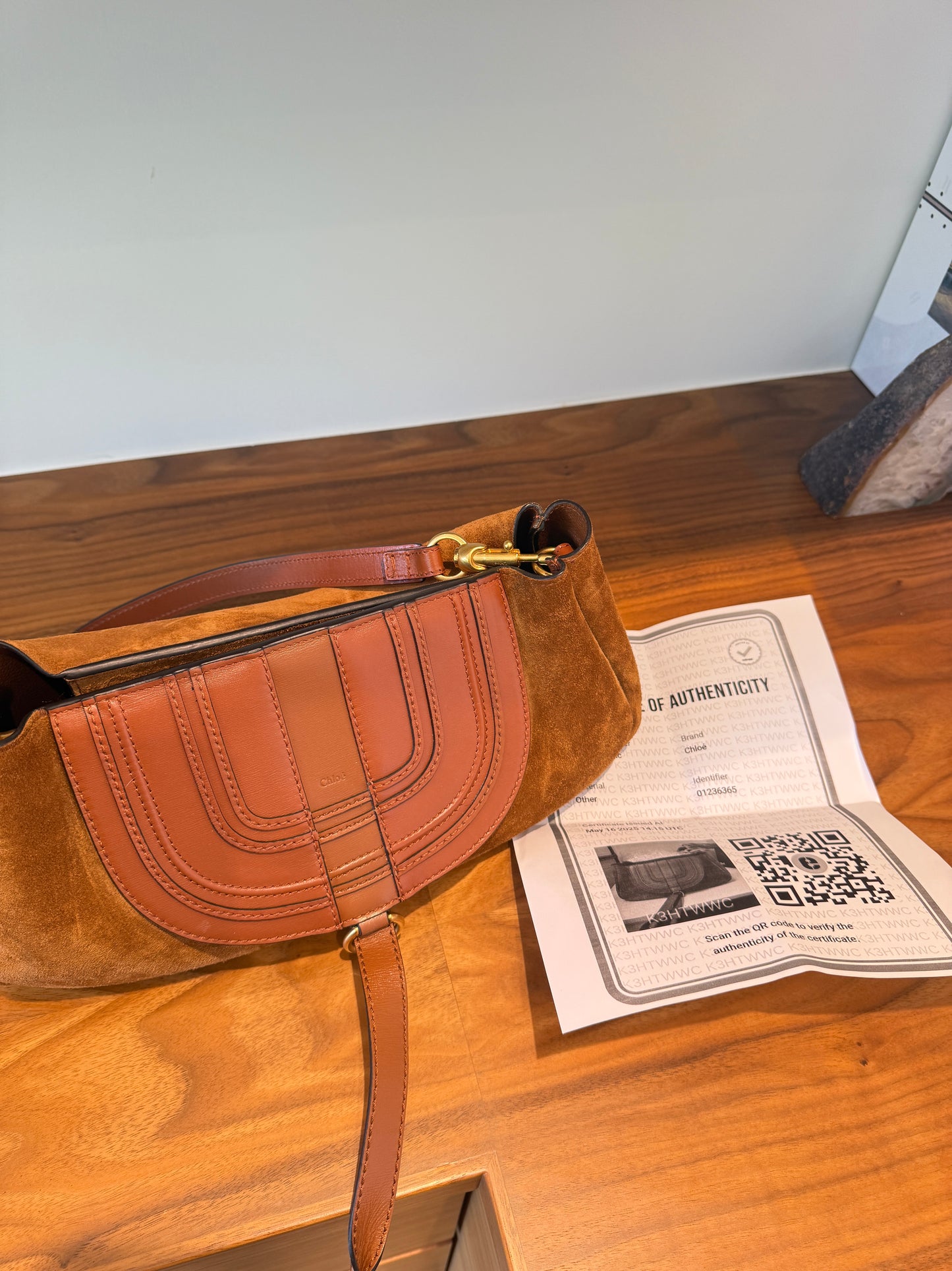 Chloe Marcie Brown Shoulder Bag with Suede and Leather