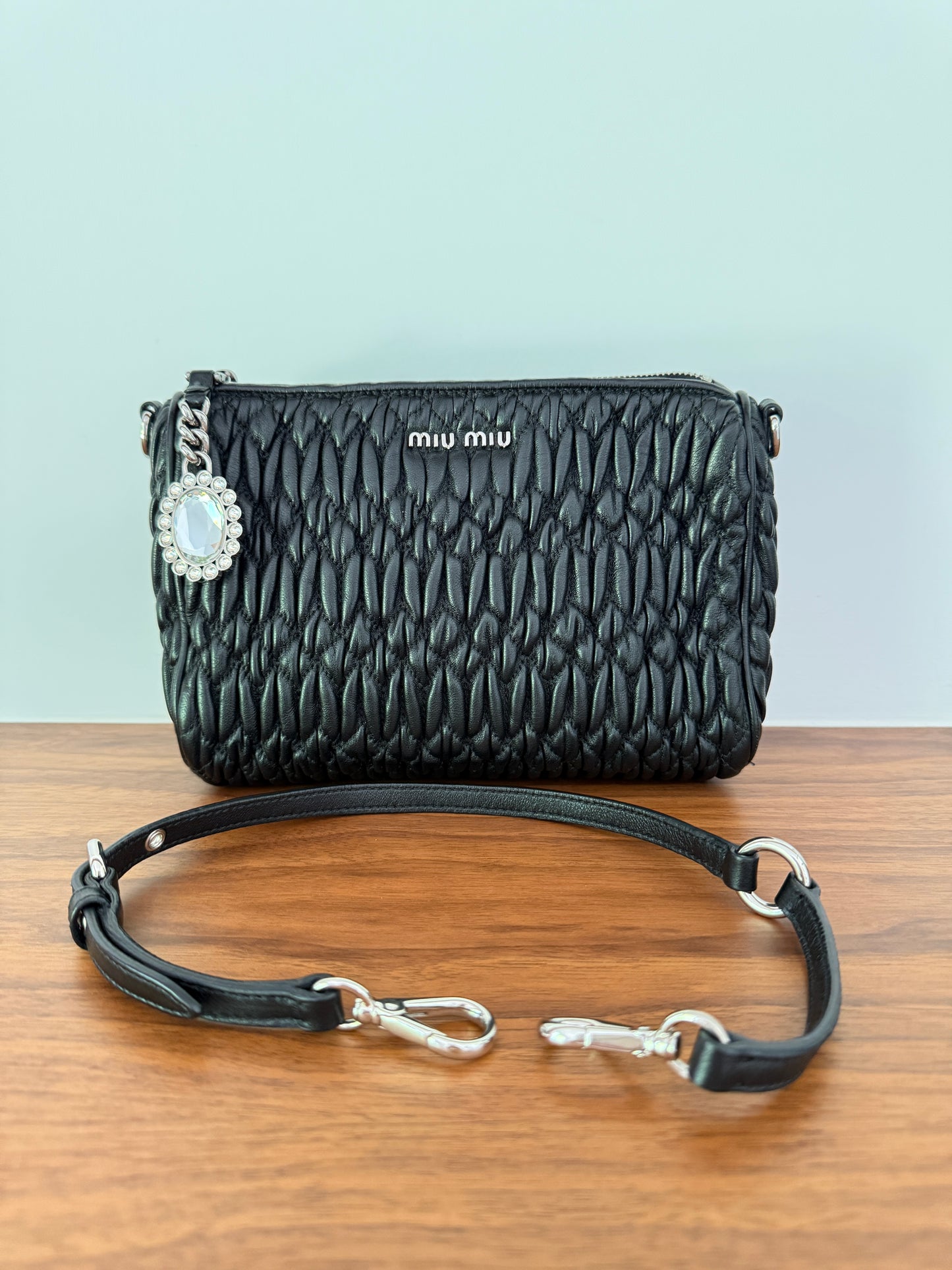 Miu Miu Matelasse Nappa Leather Clutch in Black