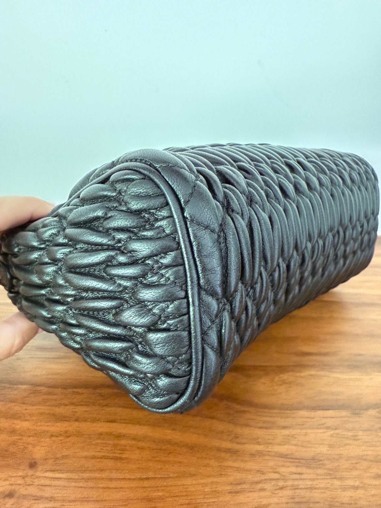Miu Miu Matelasse Nappa Leather Clutch in Black