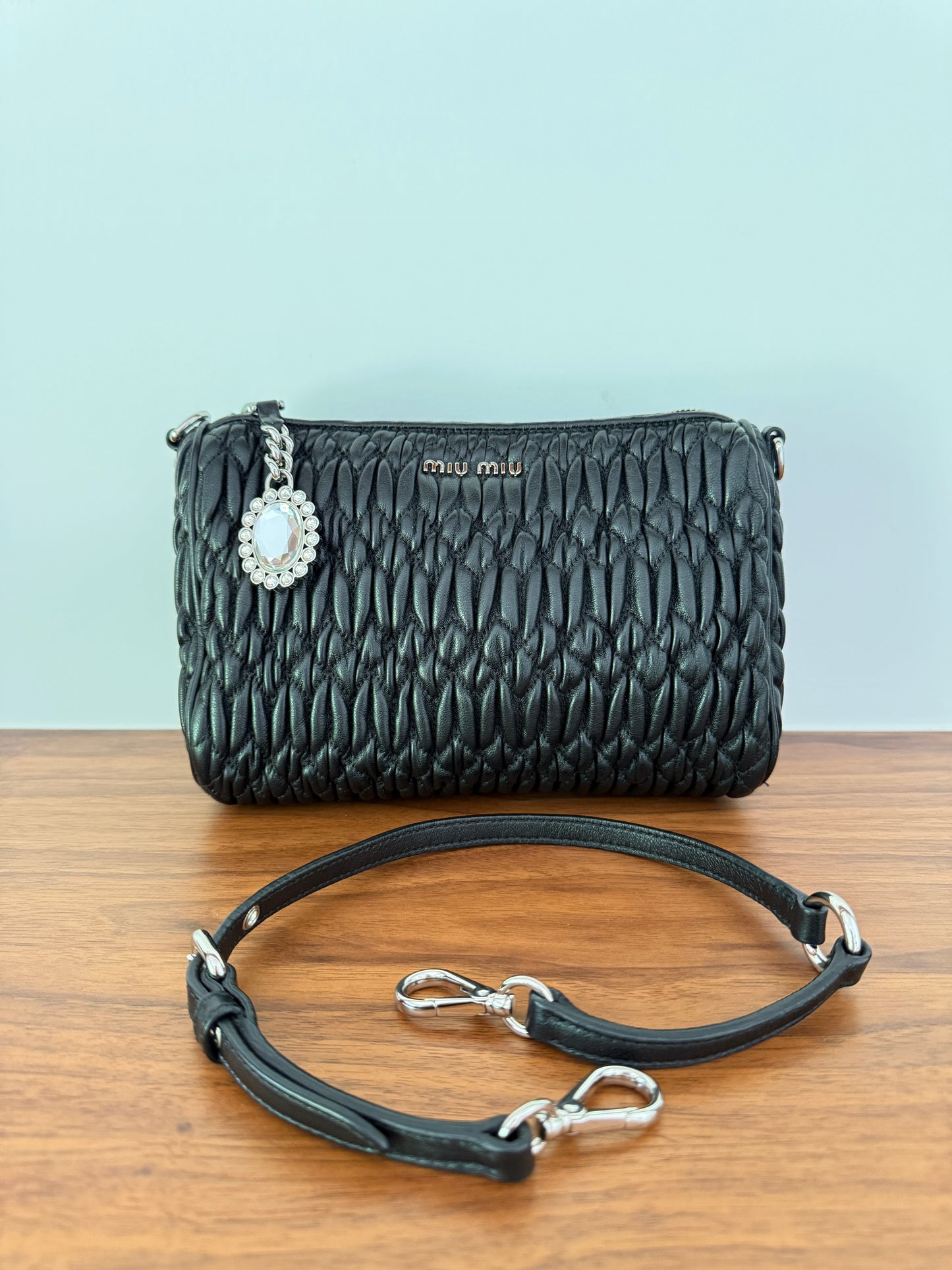 Miu Miu Matelasse Nappa Leather Clutch in Black