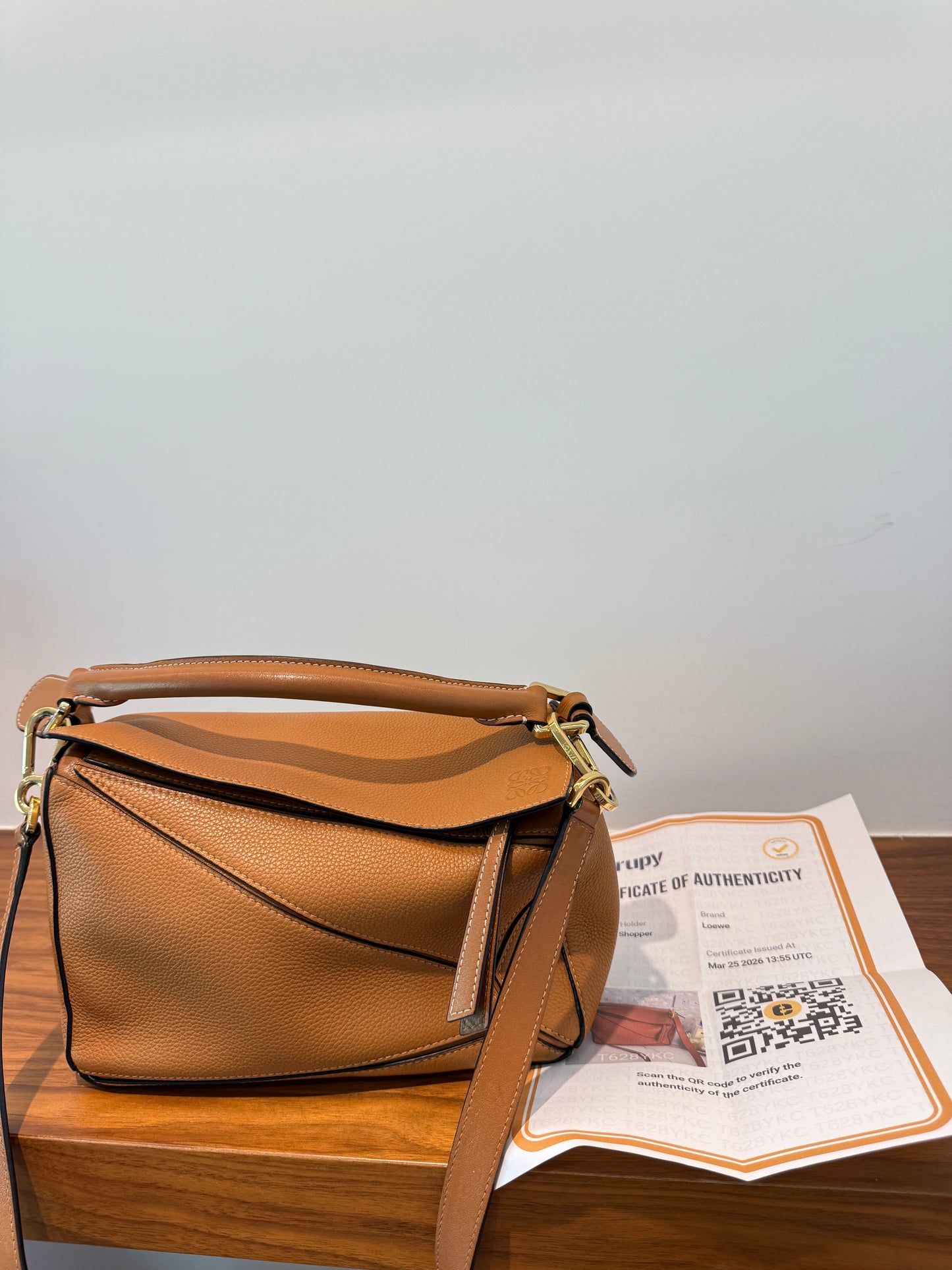 Loewe Grained Calfskin Small Puzzle Bag Camel Pre-Owned