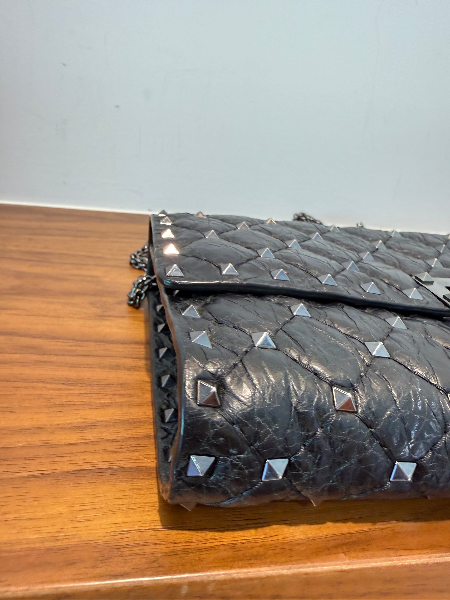 Valentino Garavani Lambskin Rockstud Spike Wallet on Chain Black Pre-Owned