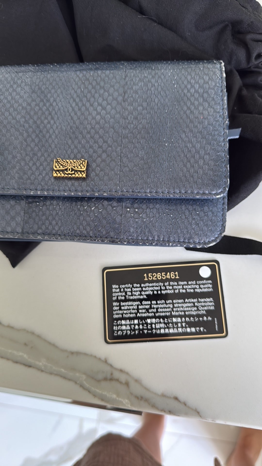 Chanel Wallet on Chain in Navy Python