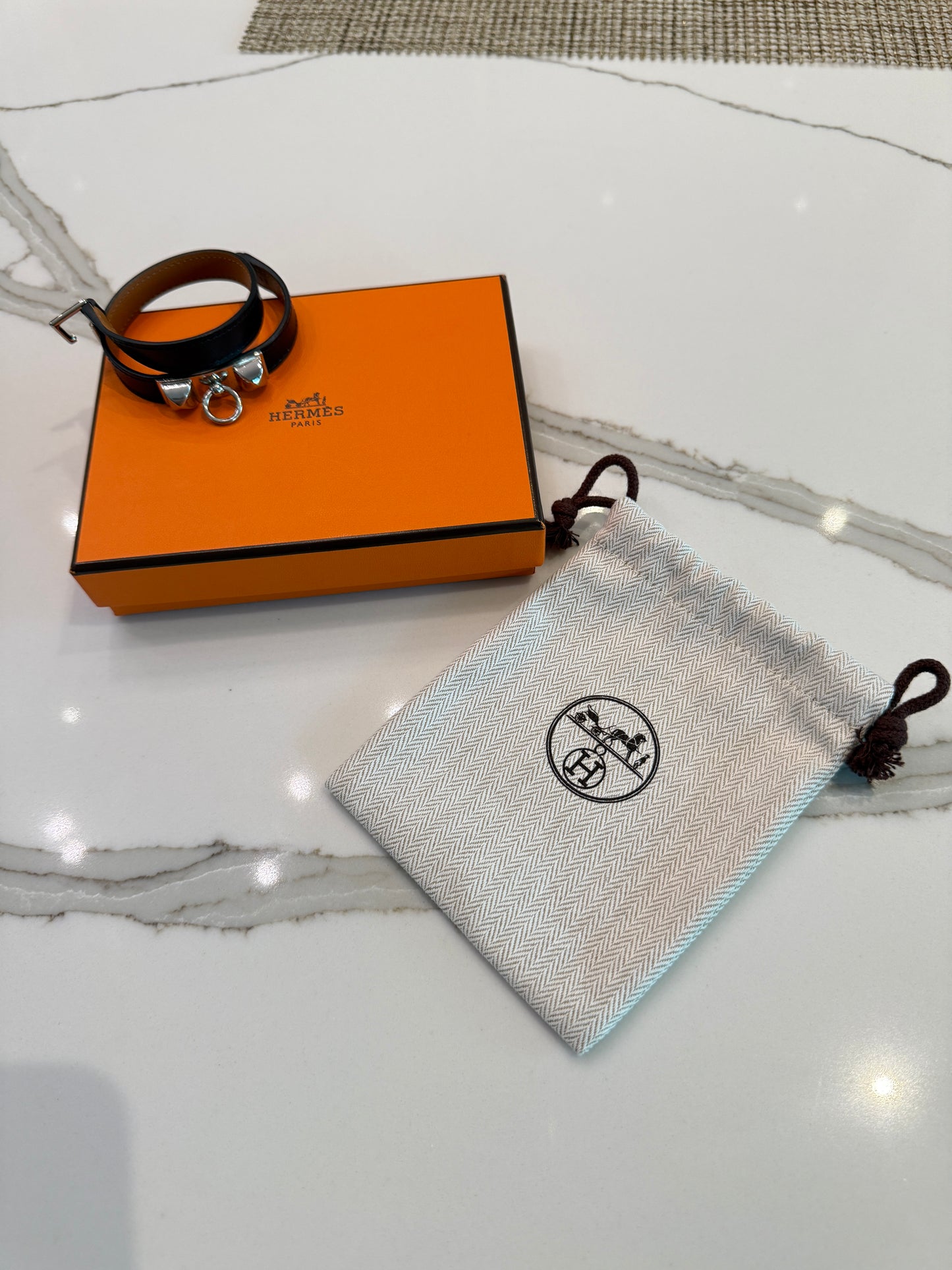 Hermes Black Swift Leather Rivale Double Tour Bracelet PHW