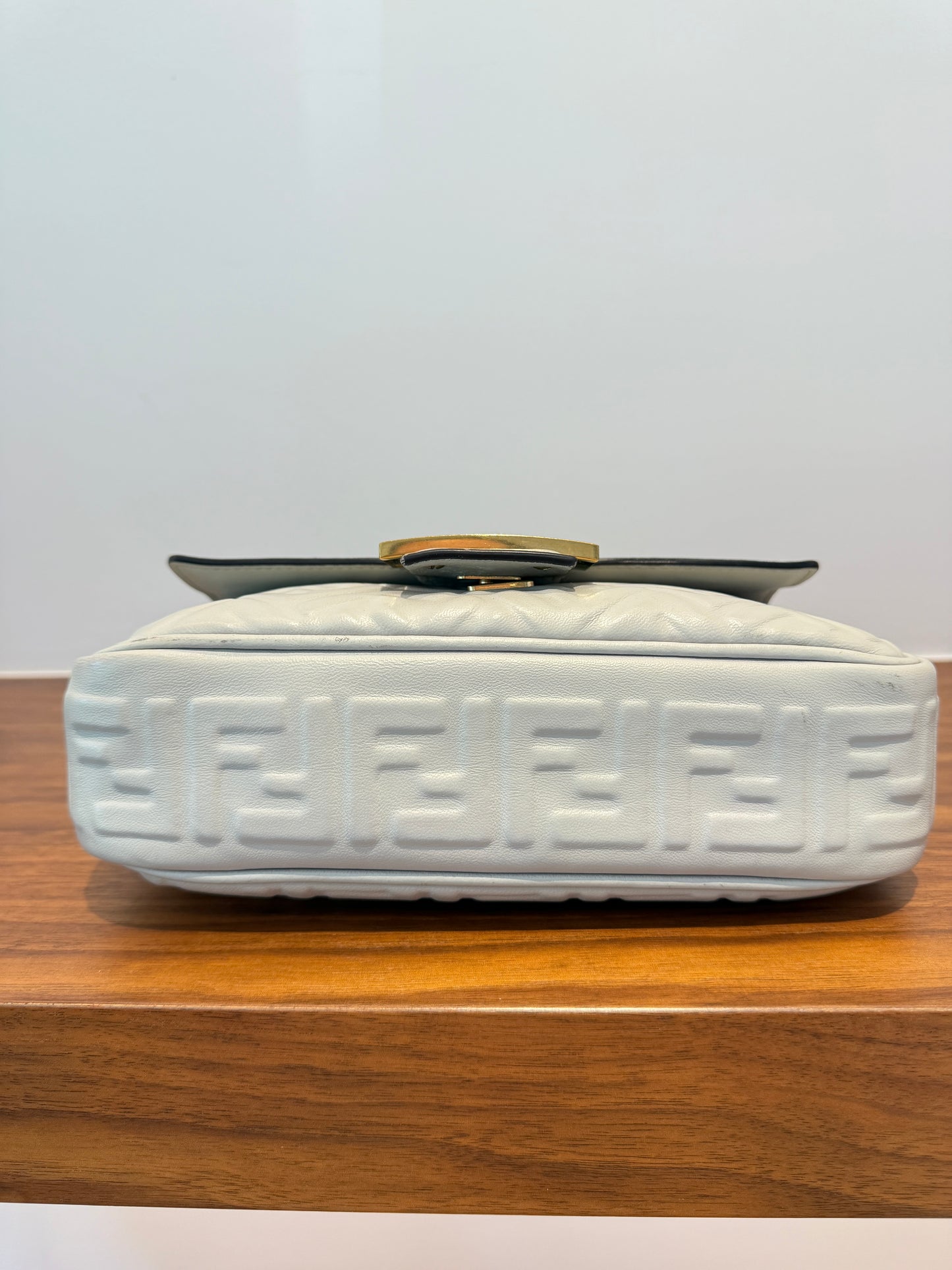 Fendi Midi Baguette In Grey Napa Leather with Gold Hardware