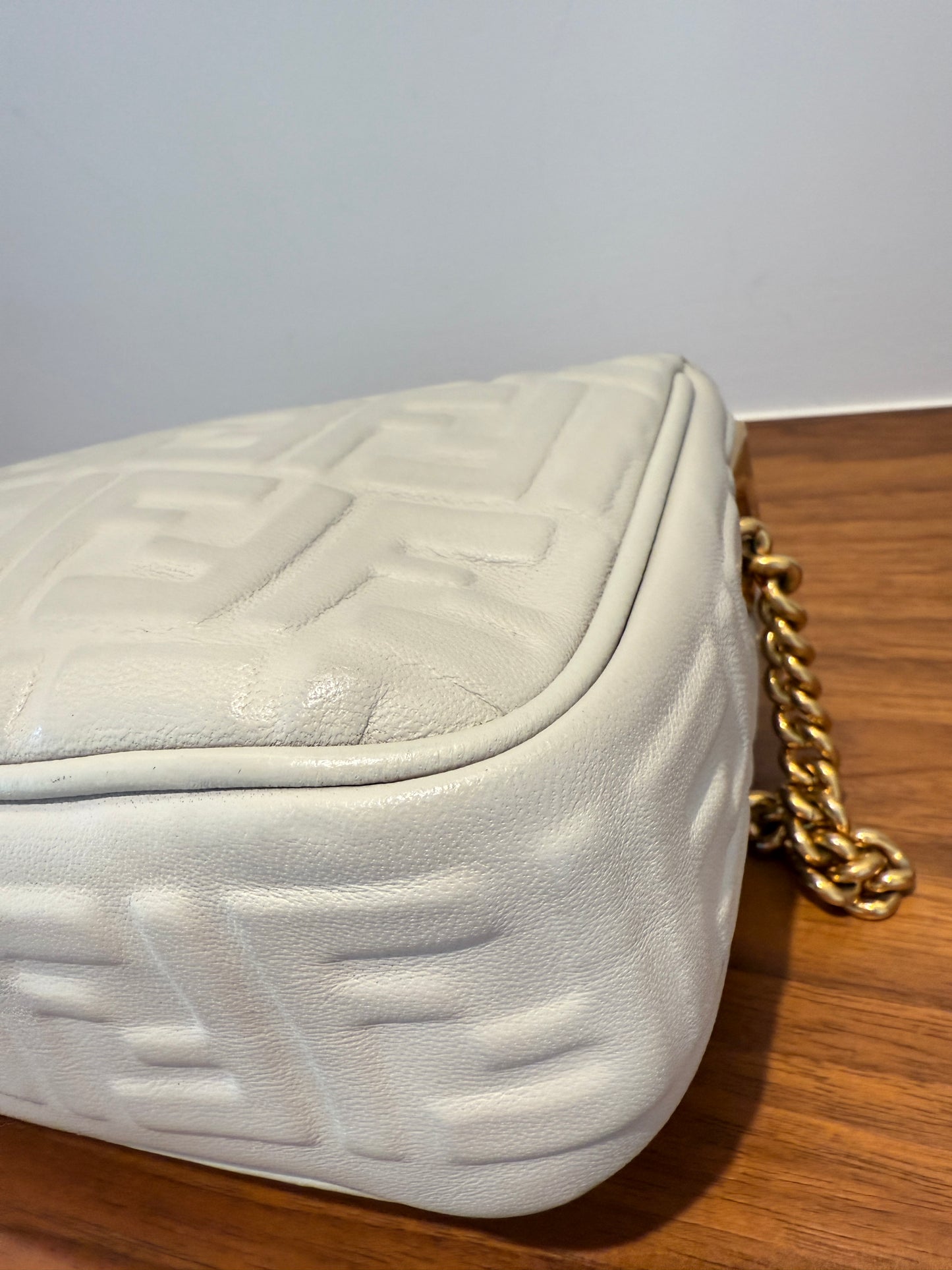 Fendi Midi Baguette In Grey Napa Leather with Gold Hardware