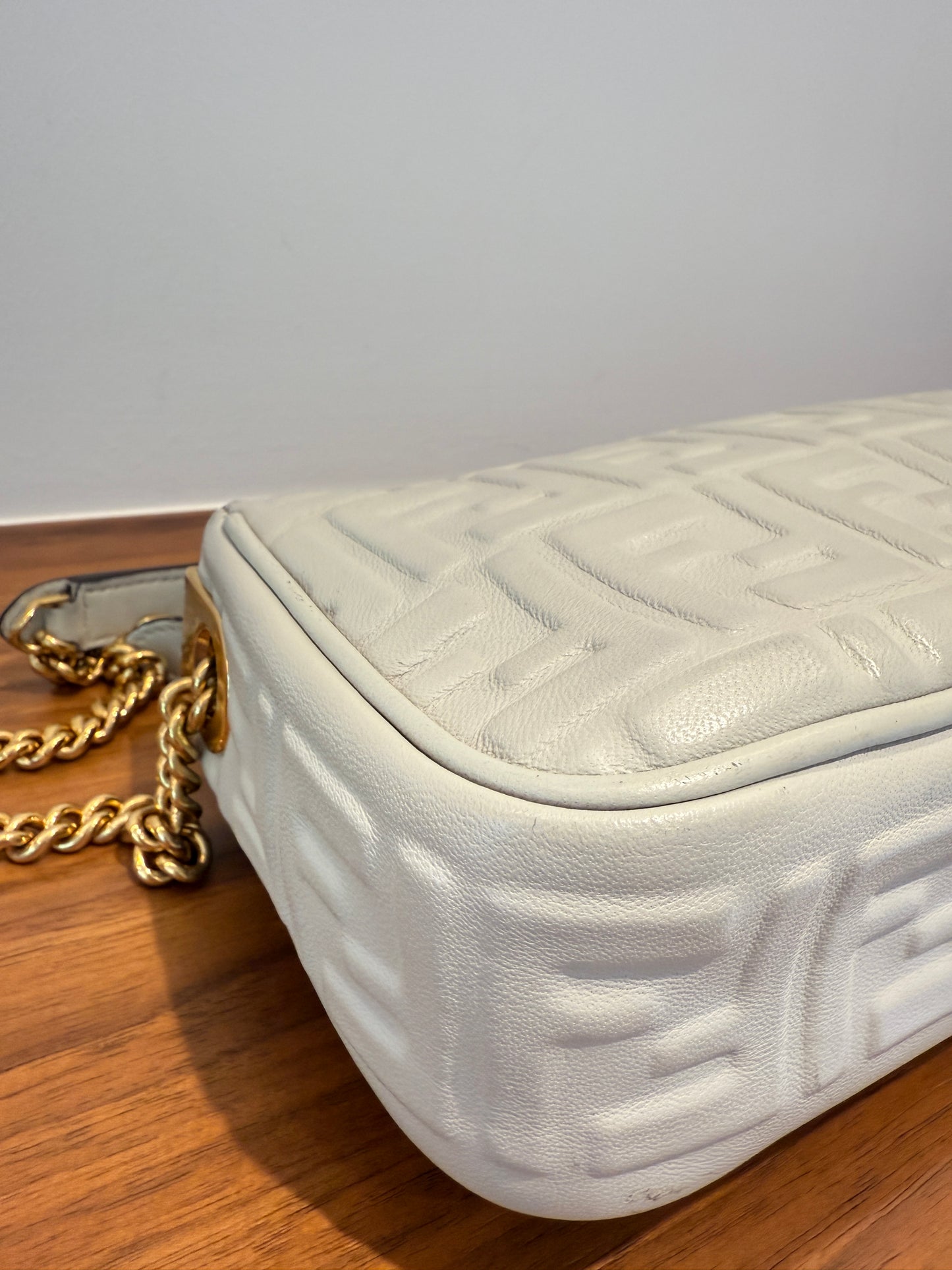 Fendi Midi Baguette In Grey Napa Leather with Gold Hardware
