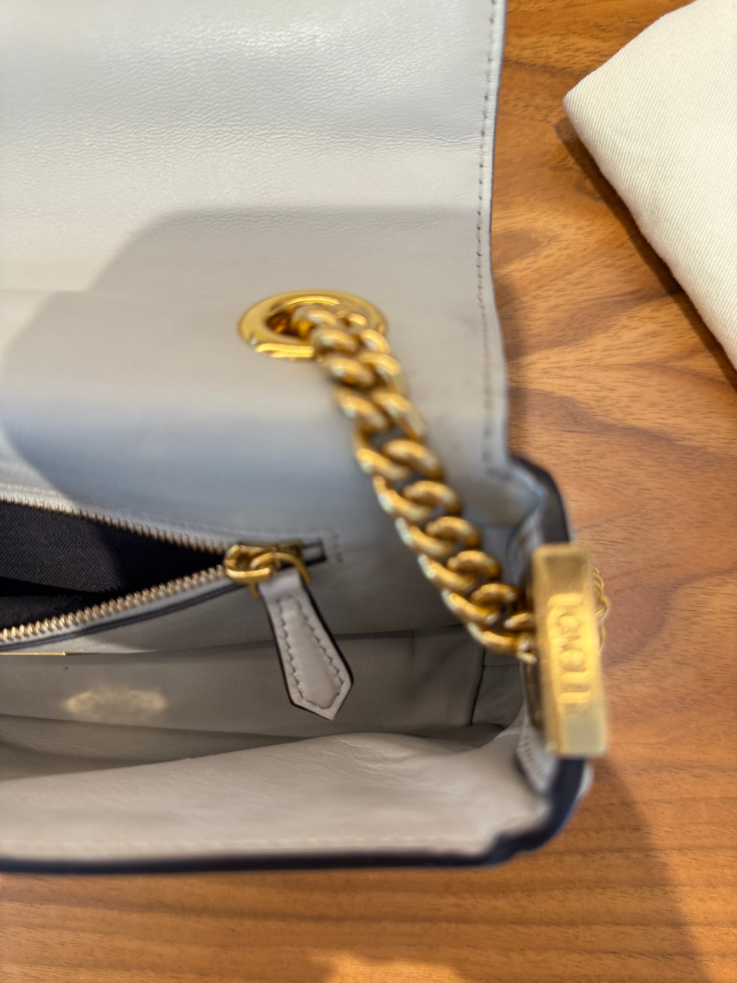 Fendi Midi Baguette In Grey Napa Leather with Gold Hardware