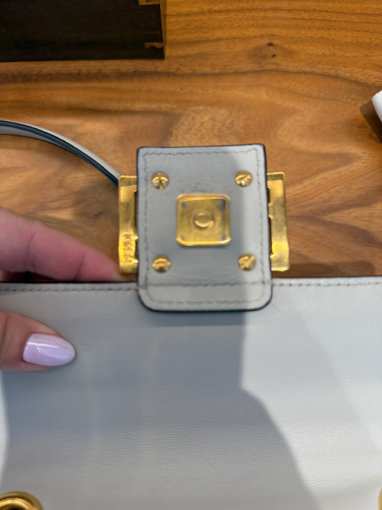 Fendi Midi Baguette In Grey Napa Leather with Gold Hardware
