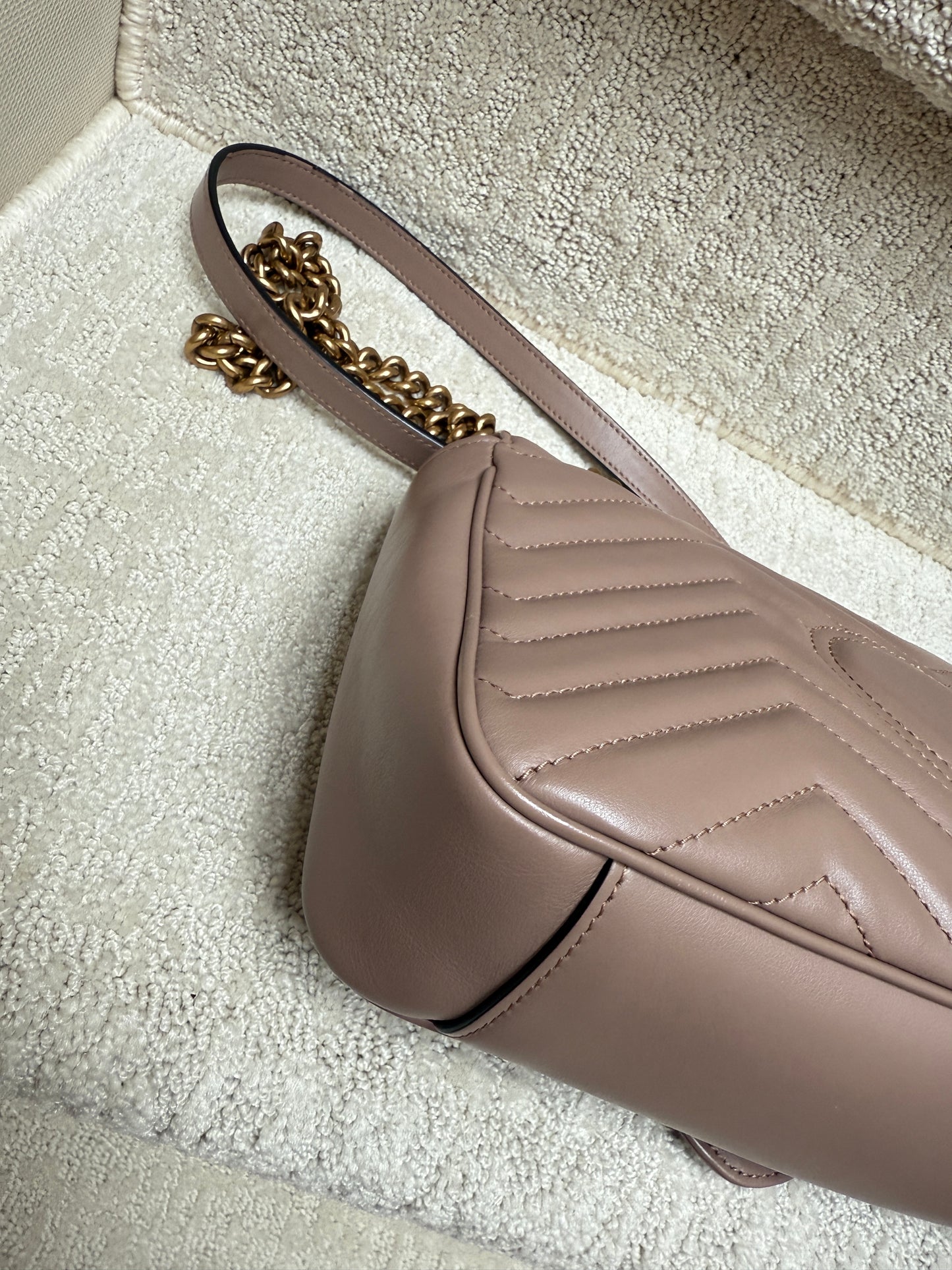 GUCCI Calfskin Matelasse GG Marmont small in taupe