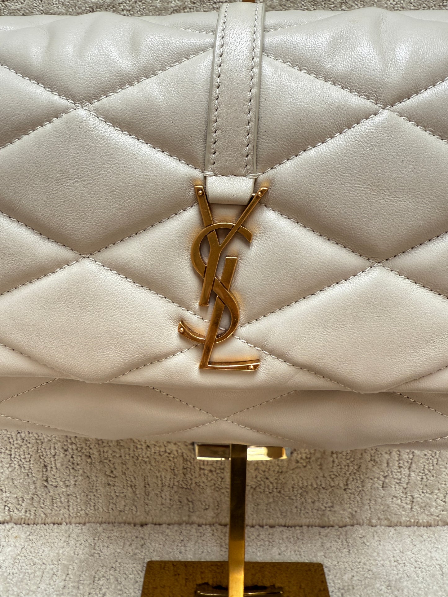 YSL Lambskin Quilted 5 a 7 Diamond Shoulder Bag Crema Soft