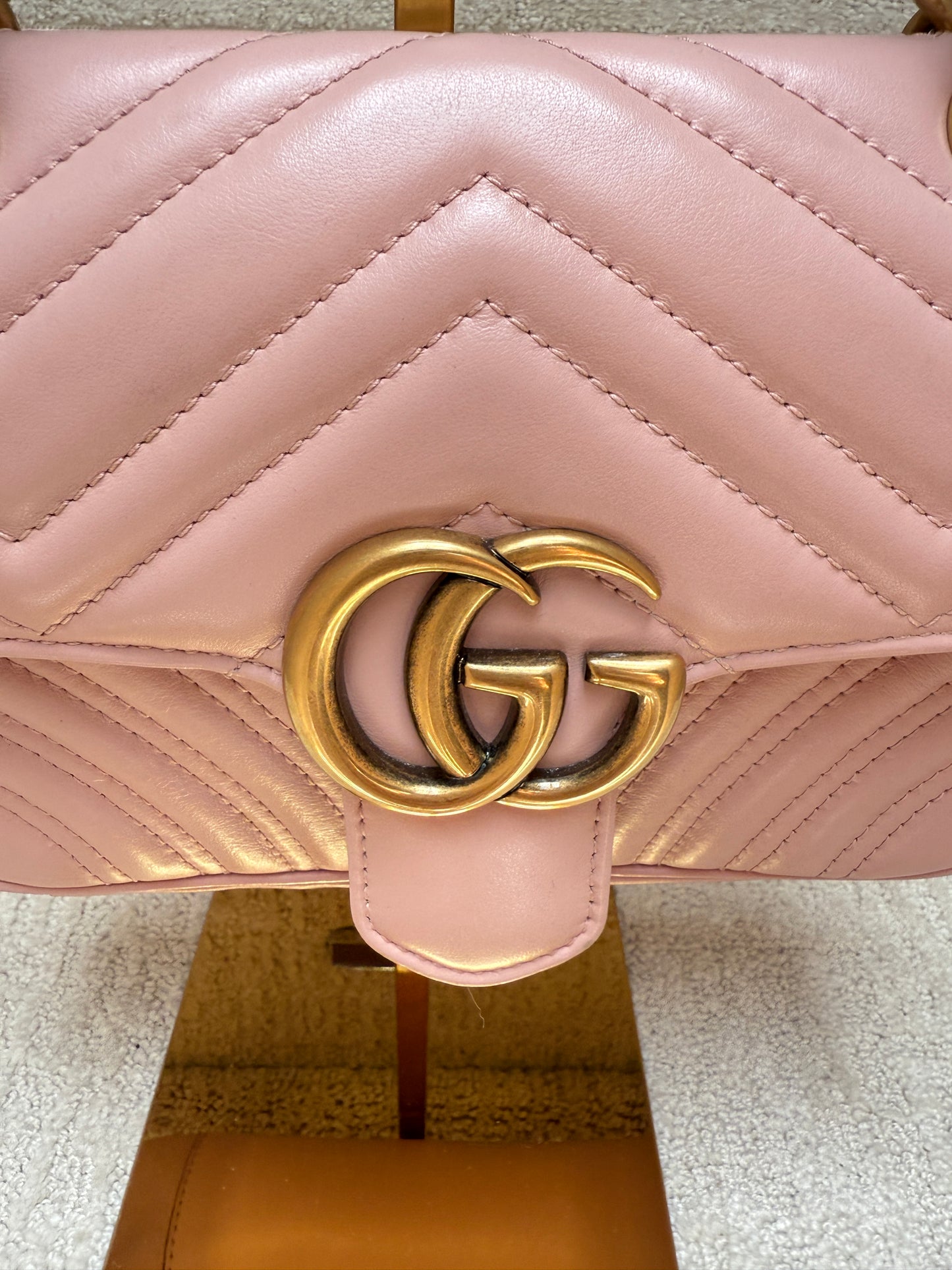 GUCCI Calfskin Matelasse GG Marmont mini in Soft Pink