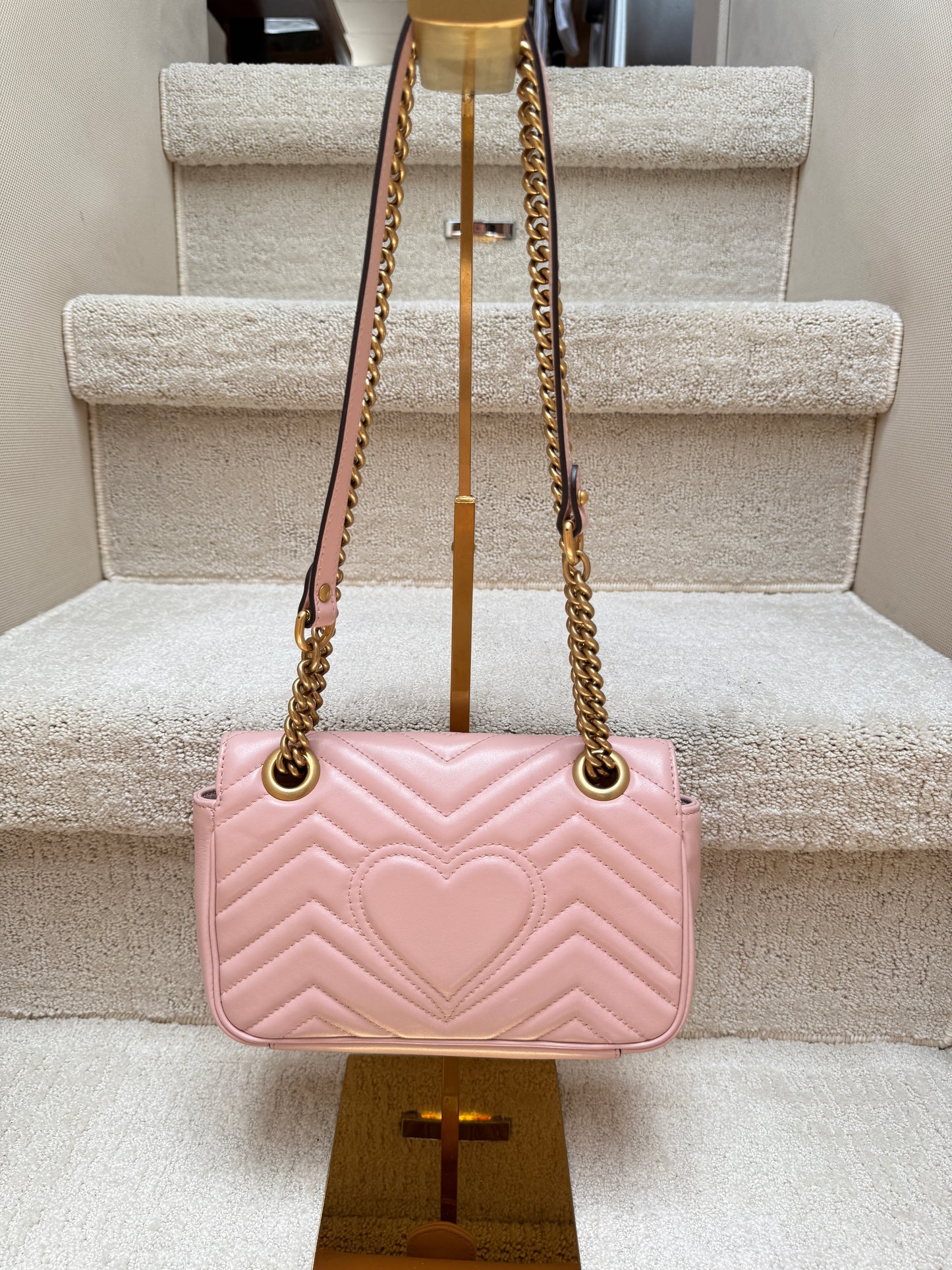 GUCCI Calfskin Matelasse GG Marmont mini in Soft Pink