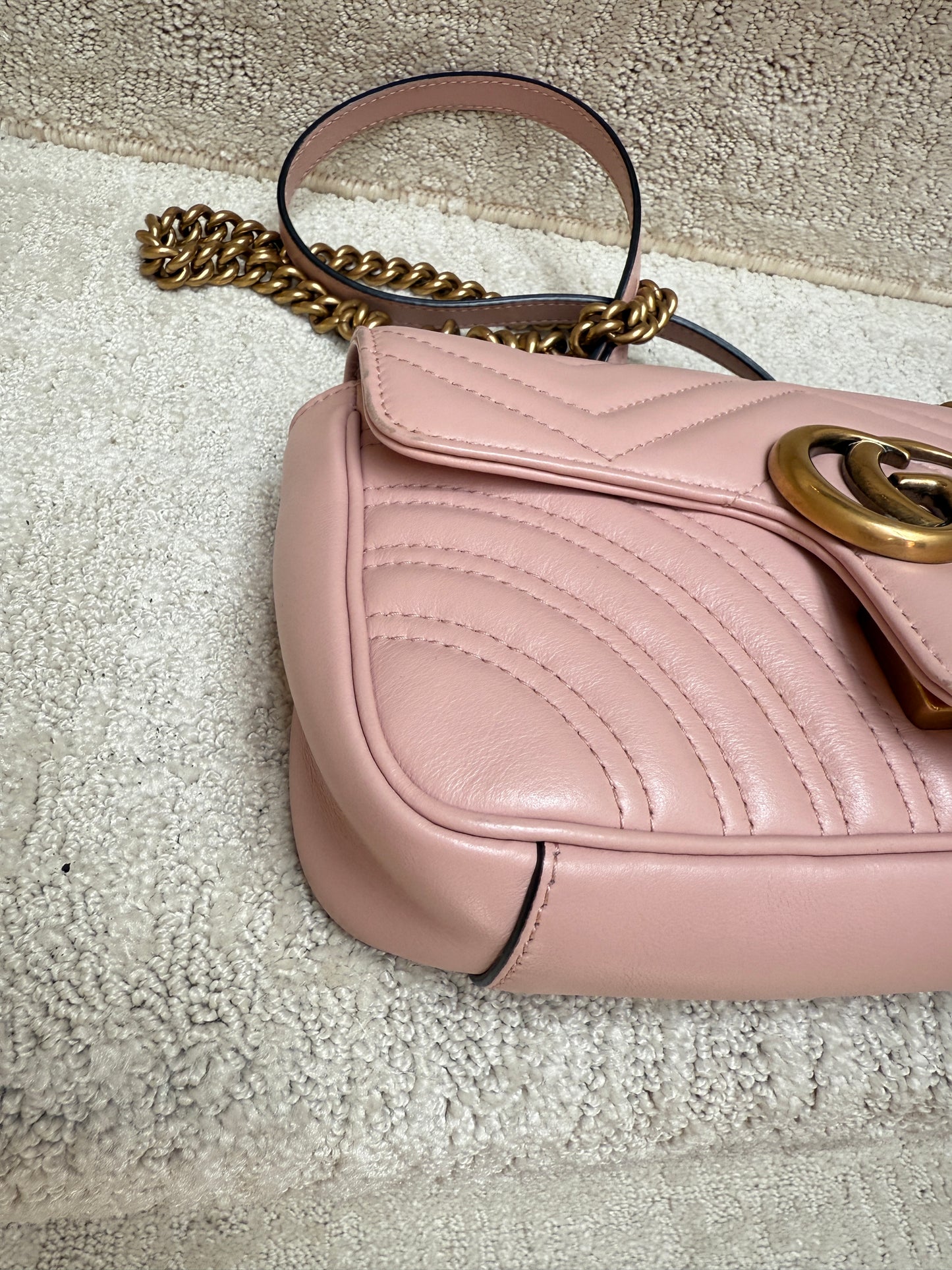 GUCCI Calfskin Matelasse GG Marmont mini in Soft Pink