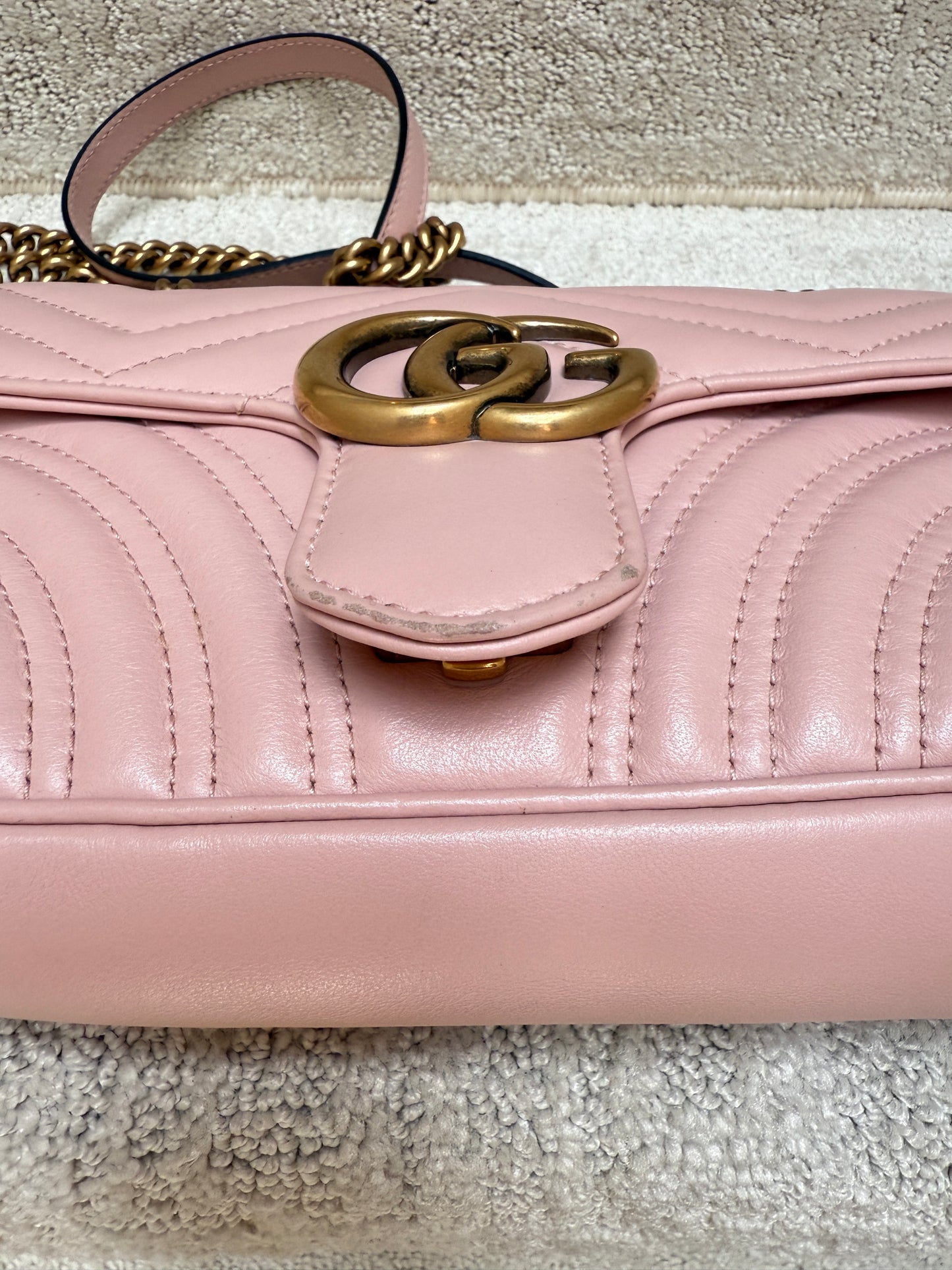 GUCCI Calfskin Matelasse GG Marmont mini in Soft Pink