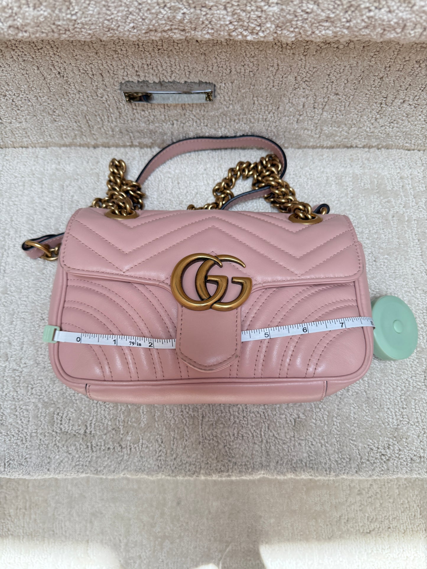 GUCCI Calfskin Matelasse GG Marmont mini in Soft Pink