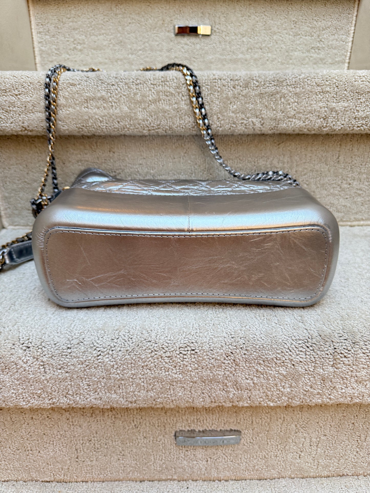 Chanel Metallic Aged Calfskin Quilted Medium Gabrielle Silver