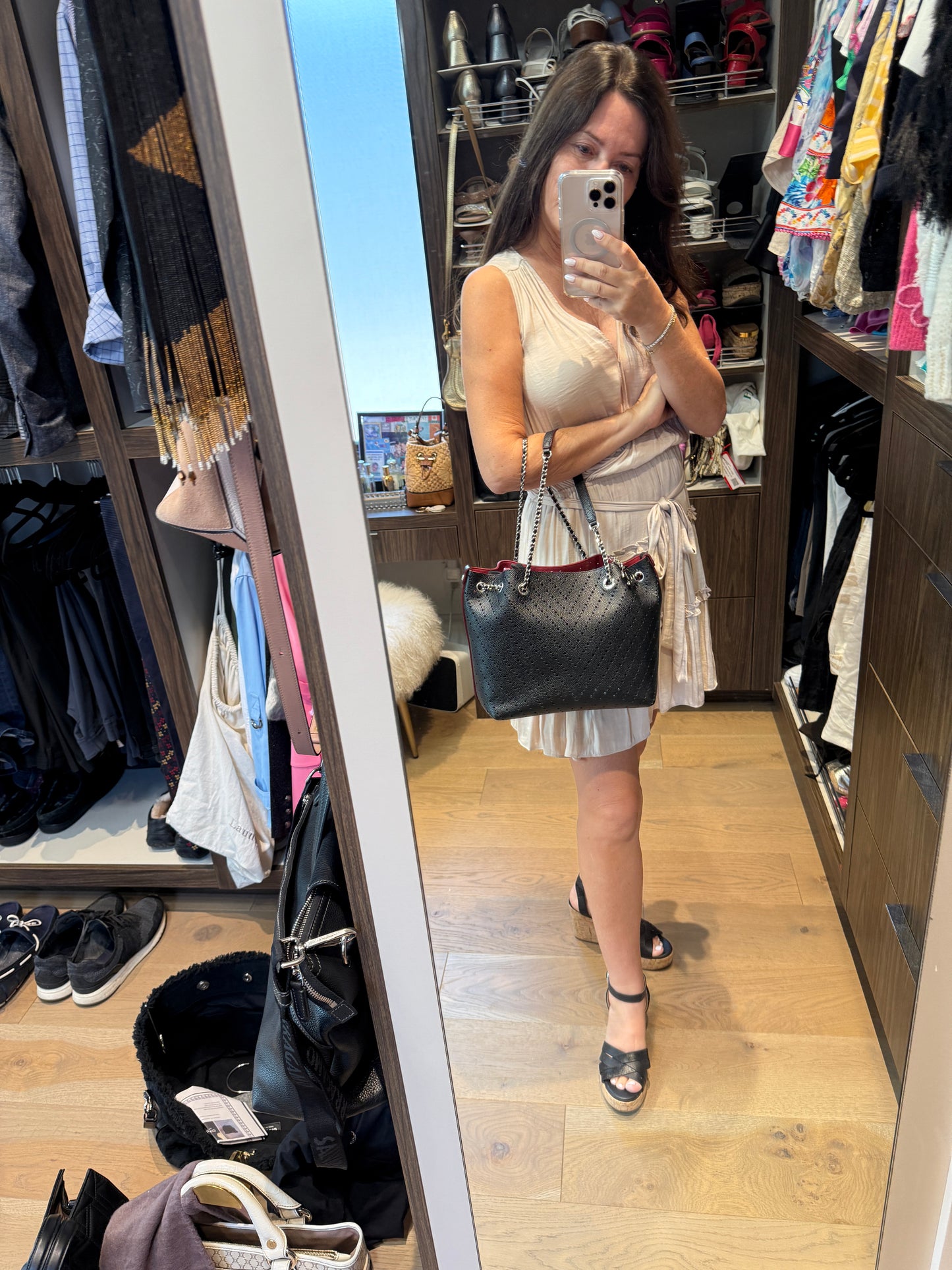 Chanel Perforated Grained Leather Accordion Shopping Tote With Pouch