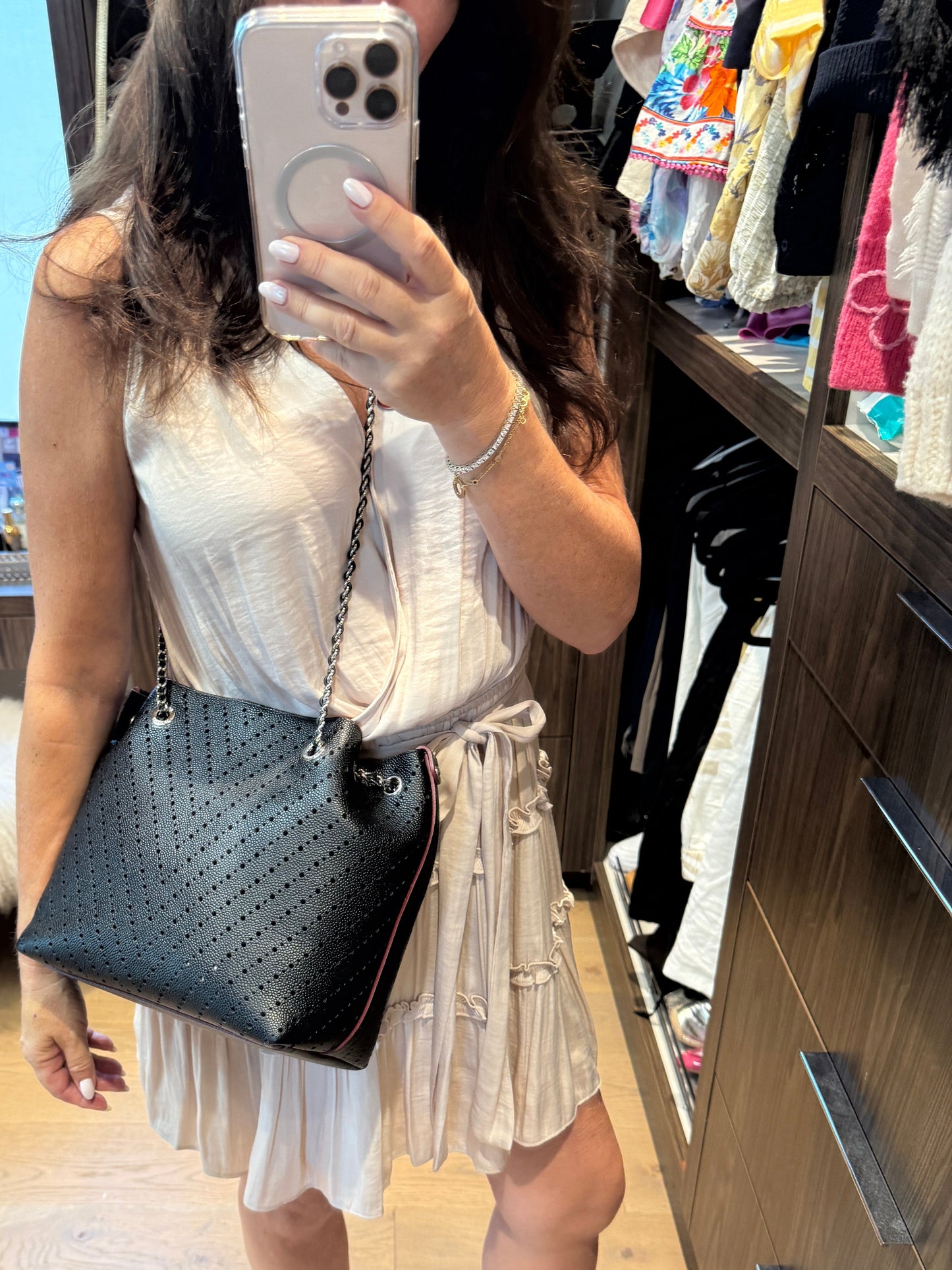 Chanel Perforated Grained Leather Accordion Shopping Tote With Pouch