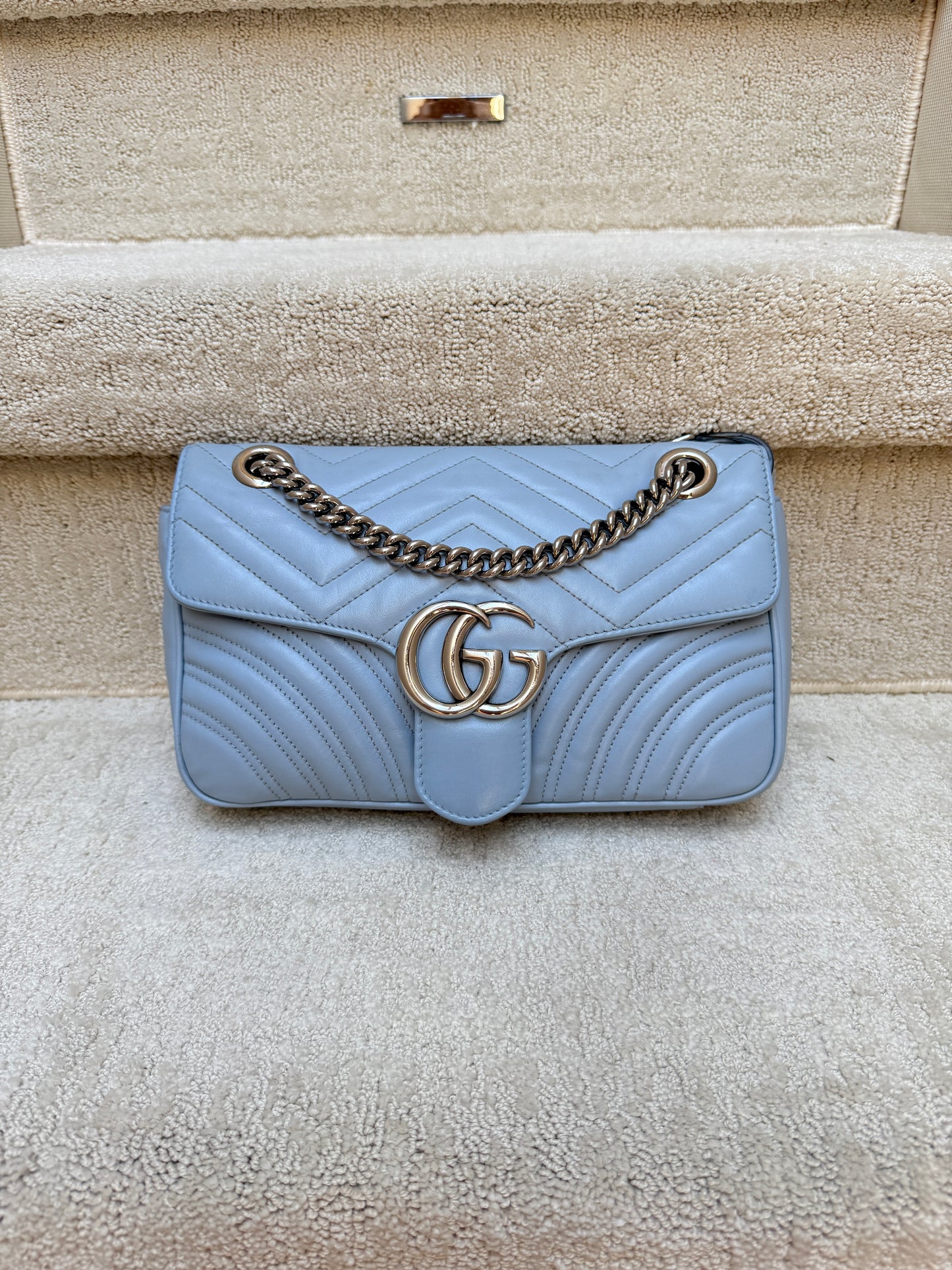 GUCCI Calfskin Matelasse GG Marmont small in baby blue