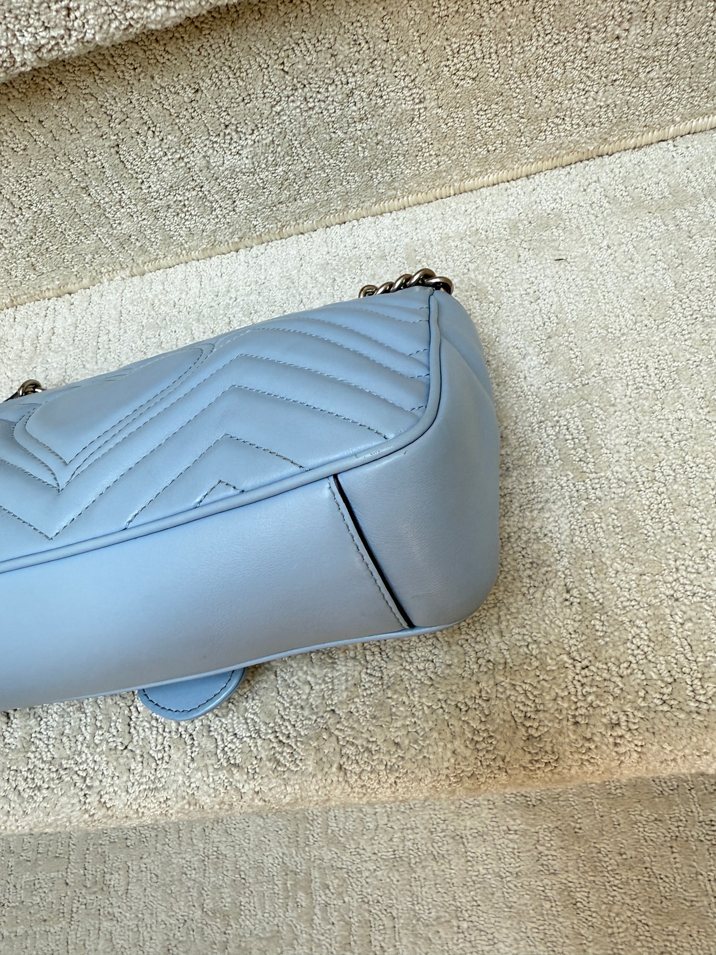 GUCCI Calfskin Matelasse GG Marmont small in baby blue