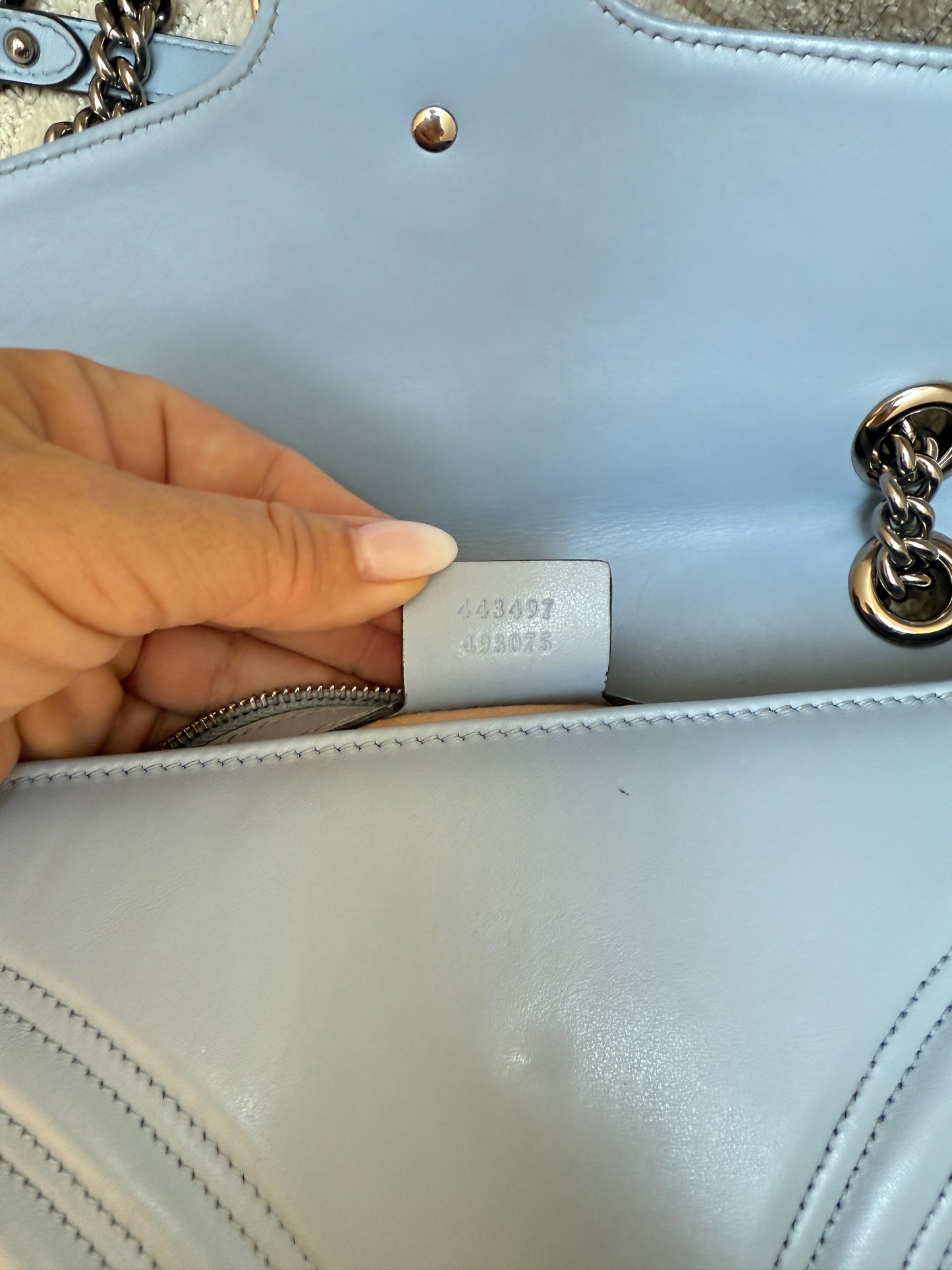 GUCCI Calfskin Matelasse GG Marmont small in baby blue