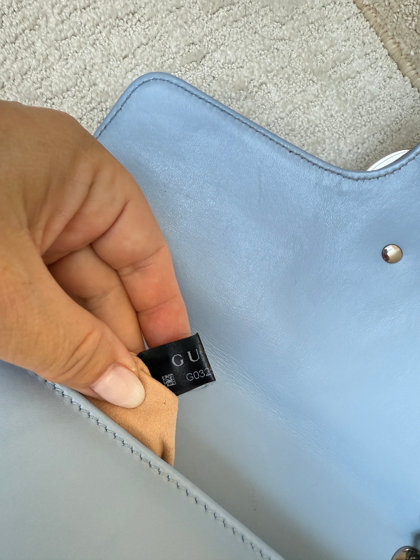 GUCCI Calfskin Matelasse GG Marmont small in baby blue