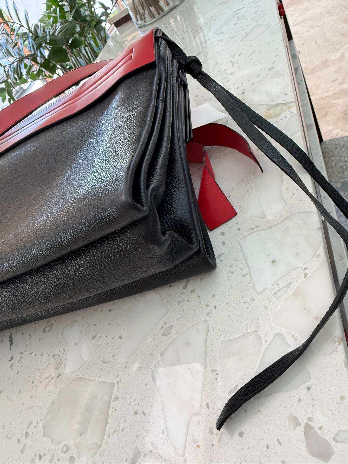 Valentino Garavani Medium V Ring Logo Shoulder Bag in Red and Black Pre-Owned