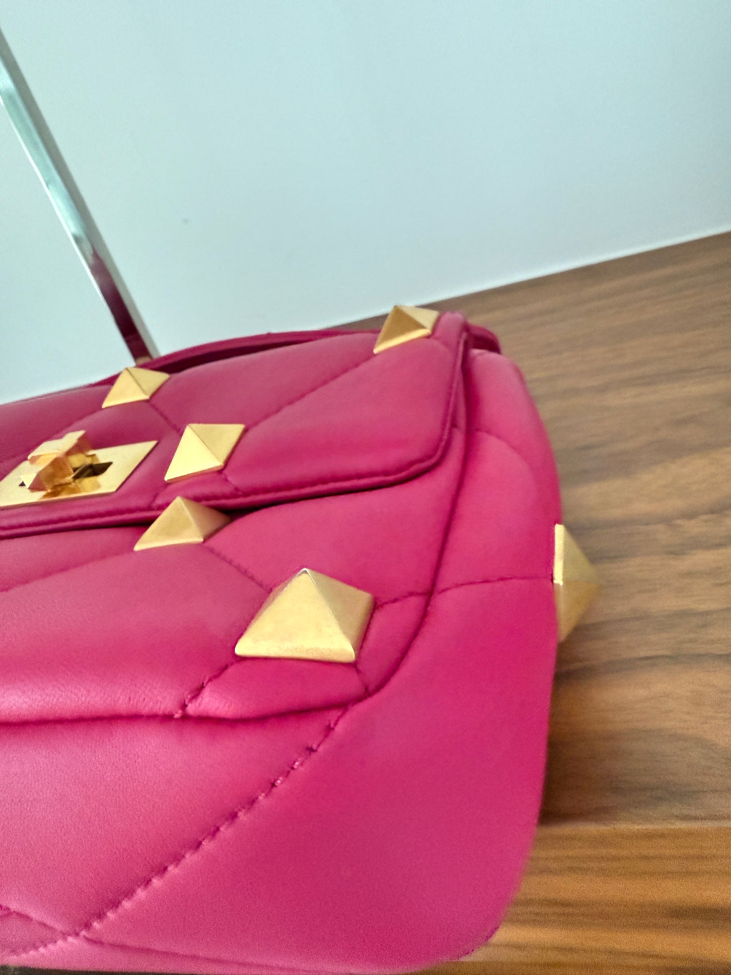 Valentino Roman Stud Medium Shoulder Bag in Dark Pink