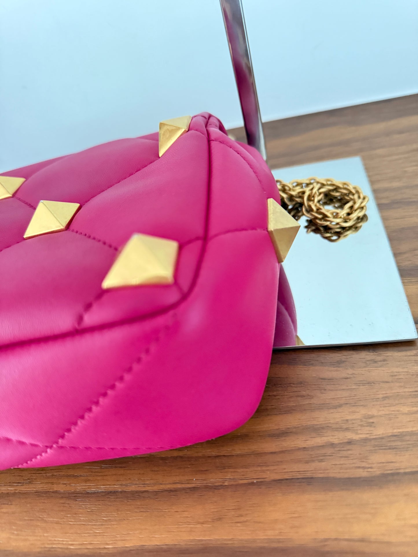 Valentino Roman Stud Medium Shoulder Bag in Dark Pink
