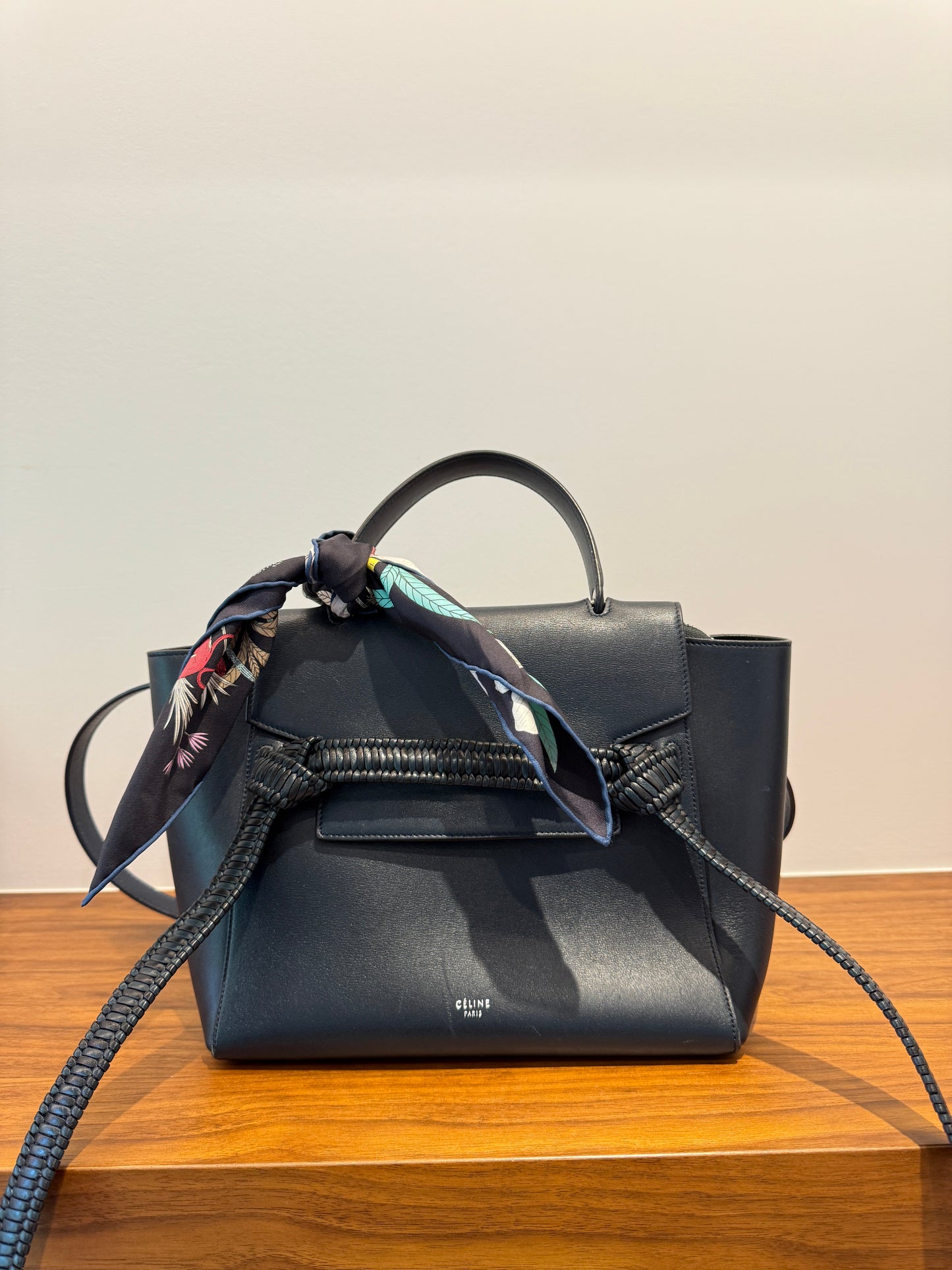 Celine Smooth Calfskin Micro Bi-Color Braided Belt Bag Dark Sea